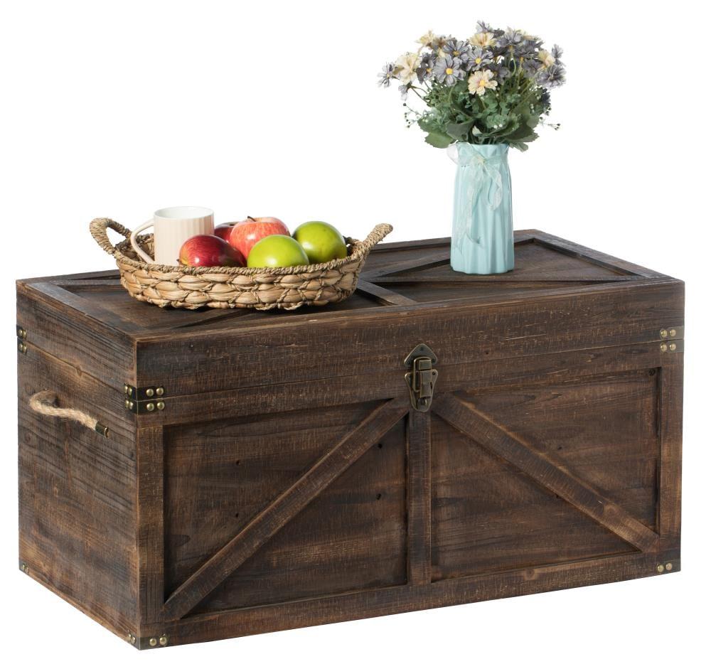 Vintiquewise Vintiquewise Brown Large Wooden Lockable Trunk Farmhouse Style Rustic Design Lined Storage Chest with Rope Handles