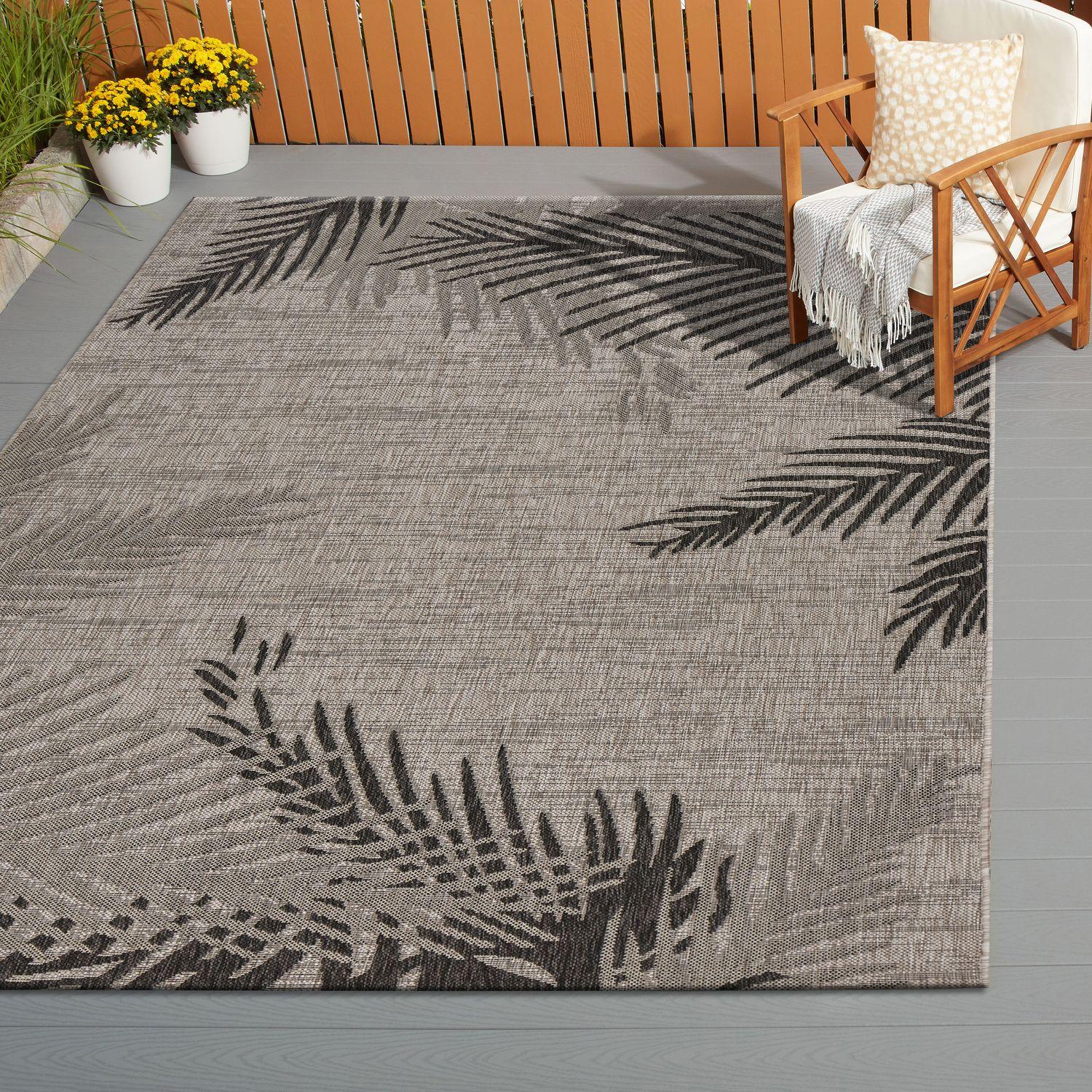 Ox Bay Carmindy 7'9" x 9'5" Black Tropical Palms Indoor/Outdoor Area Rug