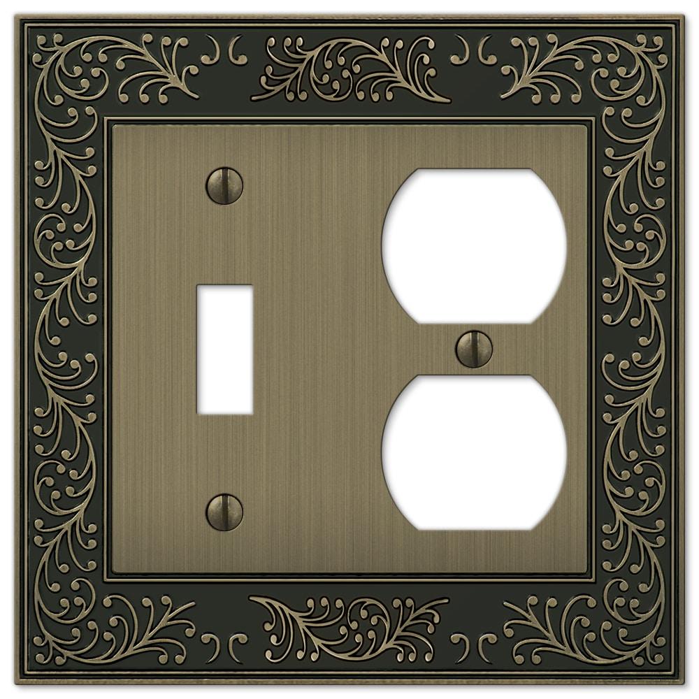 Amerelle 43TDBB English Garden Wallplate, 1 Toggle / 1 Duplex, Cast Metal, Brushed Brass, 1-Pack