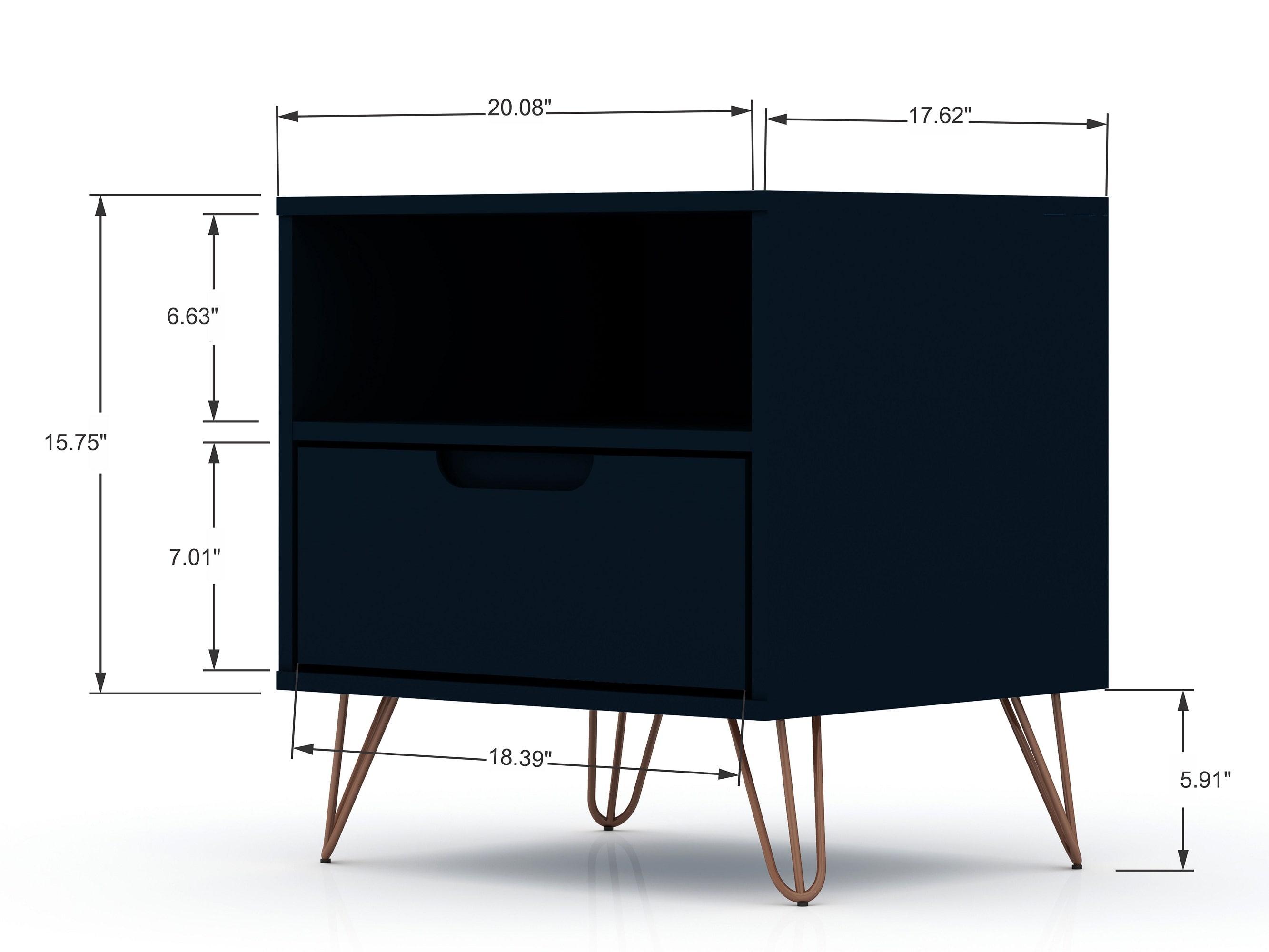 Set of 2 Rockefeller 1 Drawer Nightstands Tatiana Midnight Blue - Manhattan Comfort