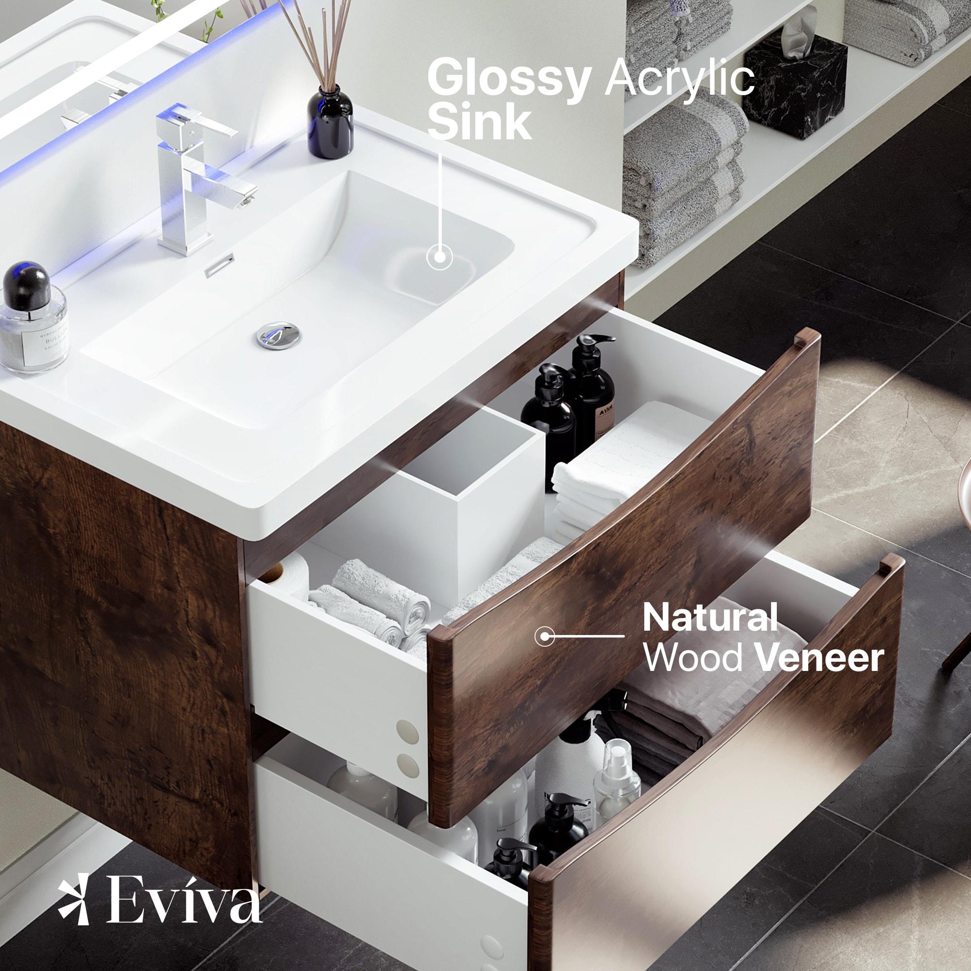 Eviva Smile 30" Rosewood Modern Bathroom Vanity Set with Integrated White Acrylic Sink