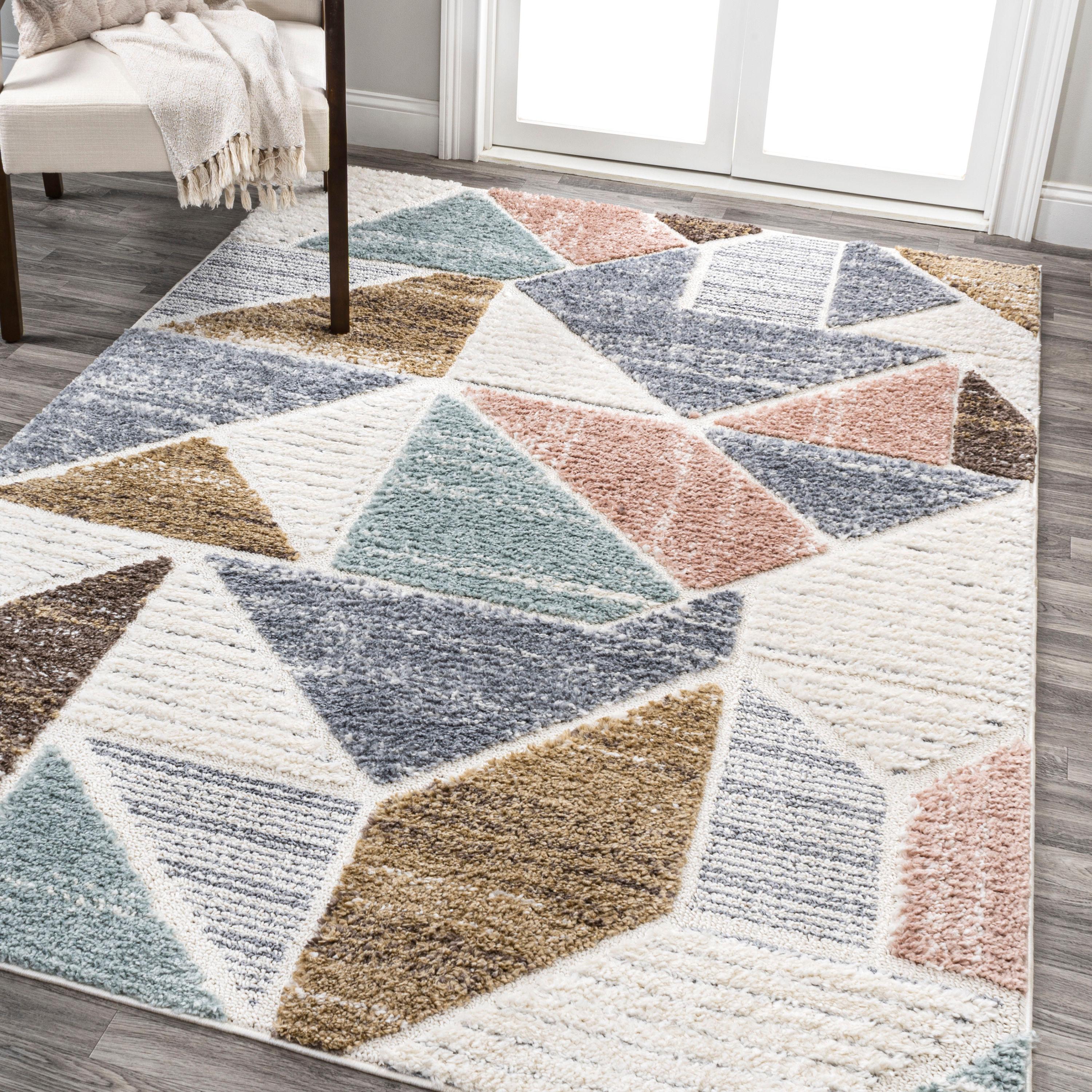 3' x 5' Aileen Geometric Scandi Colorblock Carved Area Rug, Cream - JONATHAN Y