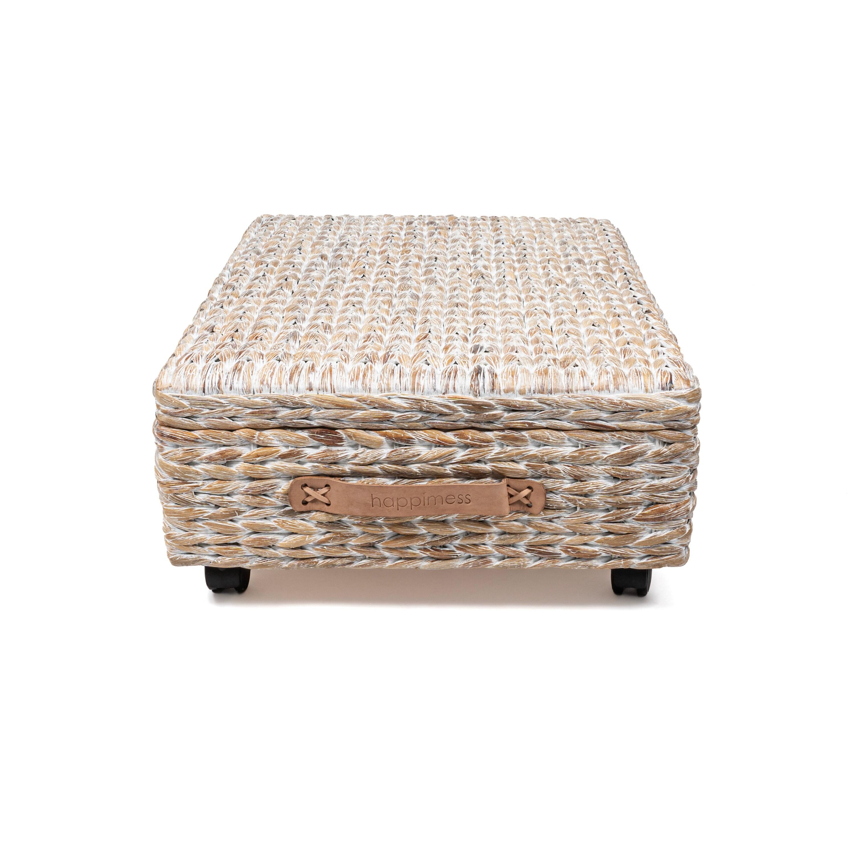 happimess Chett 26.38" Minimalist Hand-Woven Hyacinth/Wood Underbed Storage Bin with Wheels and Handles