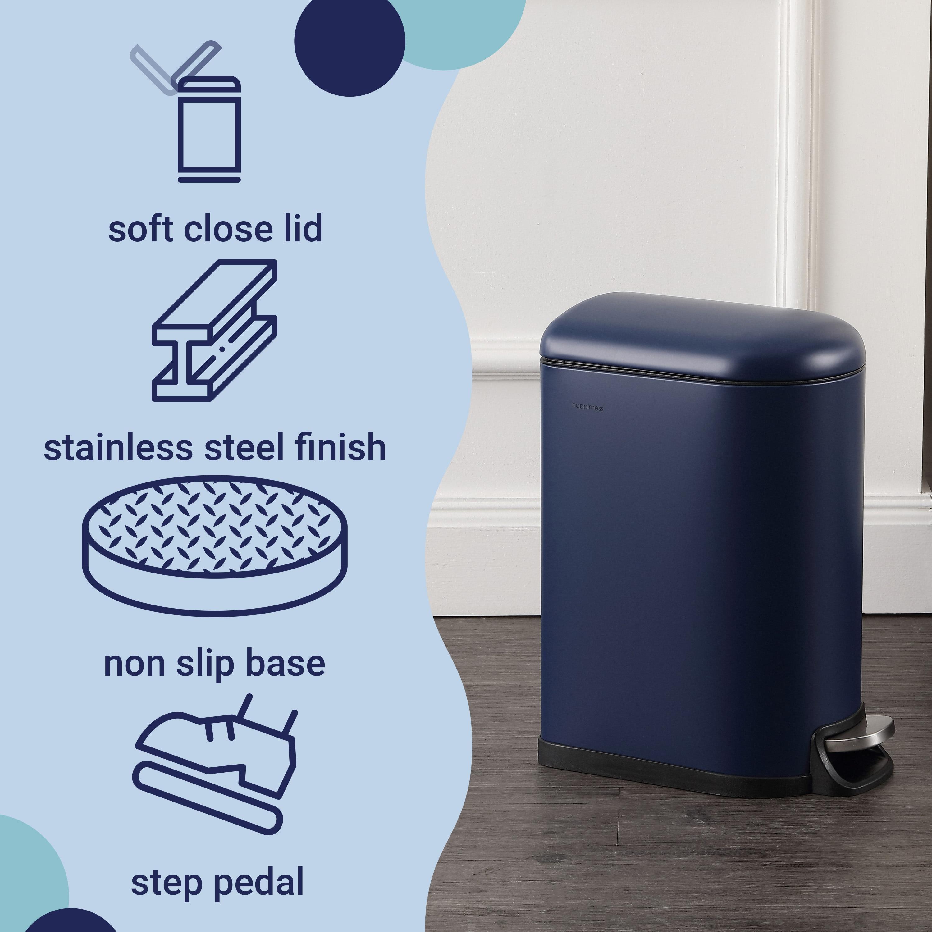 happimess Roland Mini 2.6-Gallon Step-Open Trash Can, Denim Blue