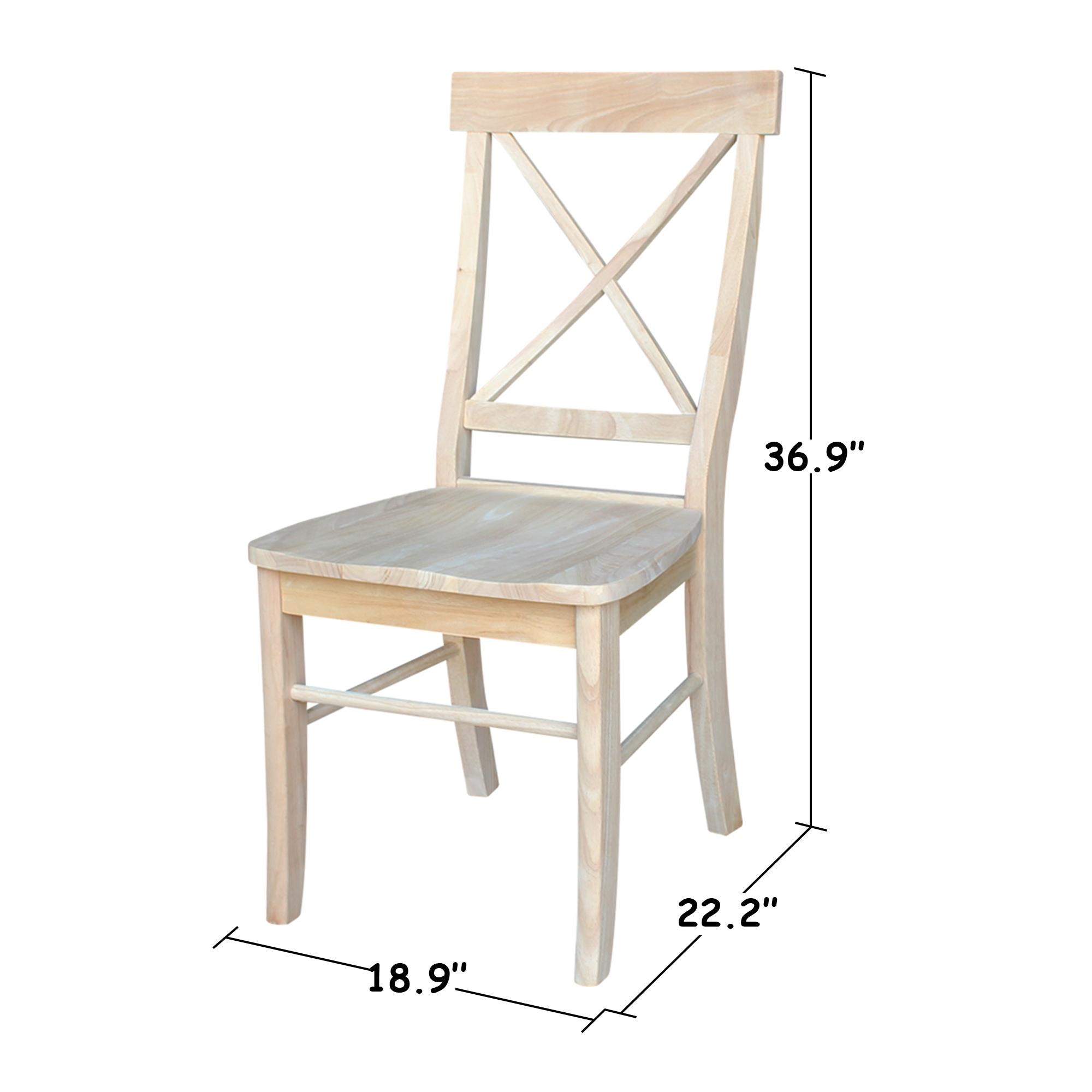 Set of 2 X Back Chairs with Solid Wood Seat Unfinished - International Concepts: Parawood, Kitchen Furniture