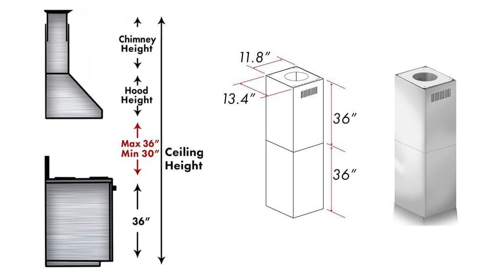 ZLINE Range Hood Chimney Extension for 10 ft. - 12 ft. Ceilings