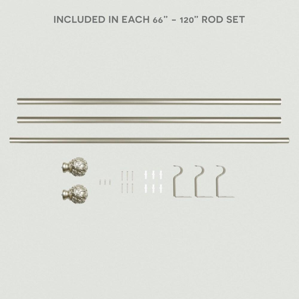 Exclusive Home 66"-120" Vine Curtain Rod - Matte Silver: Adjustable Iron Rod, Floral Finial, 25lb Capacity