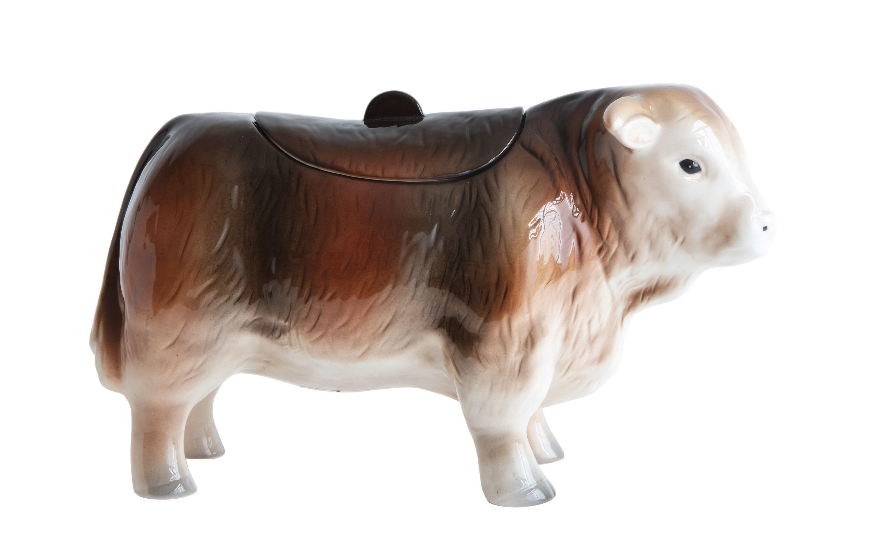 Storied Home 12.75" x 7" Vintage Ceramic Cow Shaped Cookie Jar Brown: Harvest Theme, Spot Clean Storage