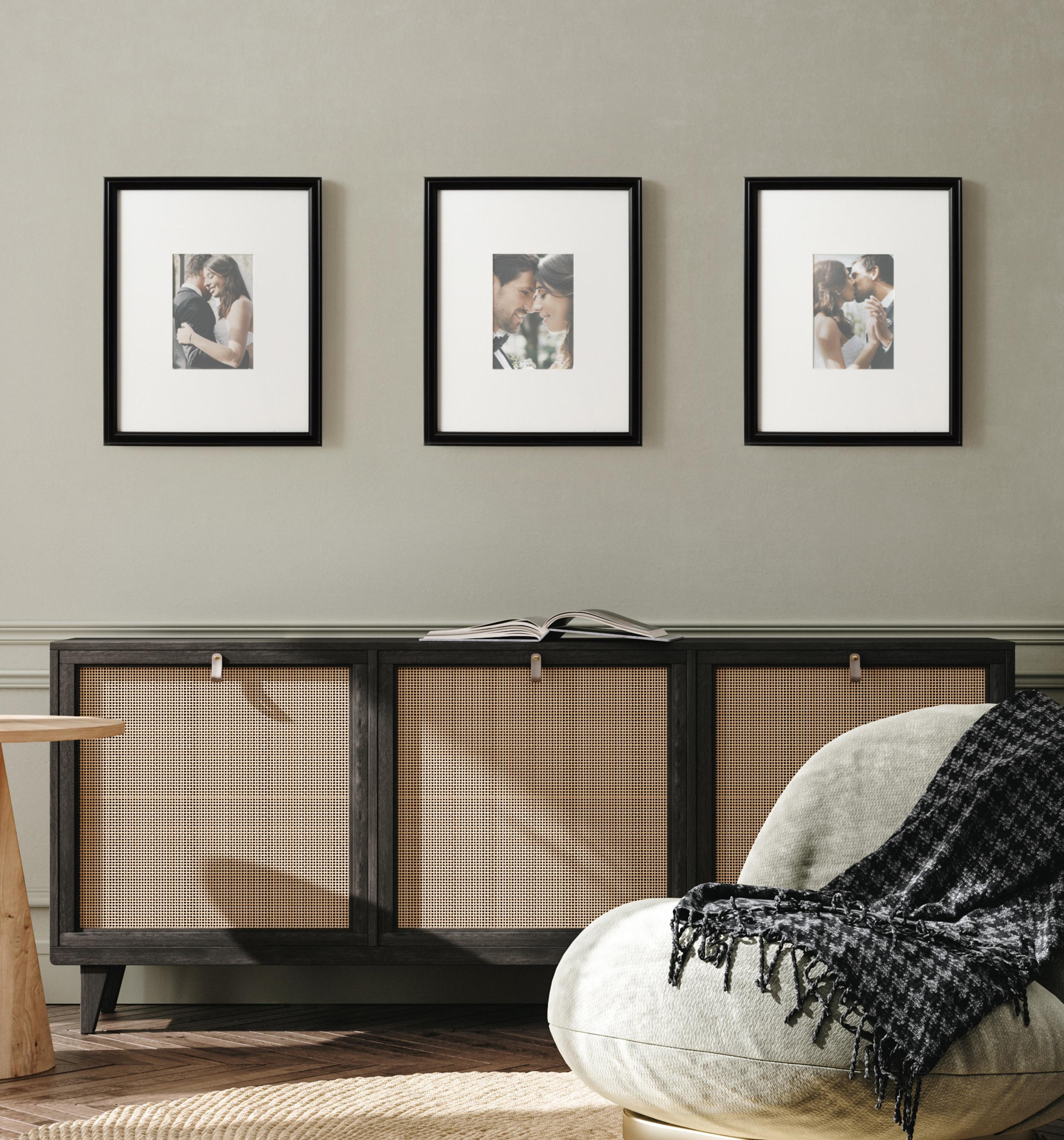 Kate & Laurel All Things Decor (Set of 3) 11"x14" Matted to 5"x7" Adlynn Rectangle Picture Frames Black: Wall Mount, Plastic