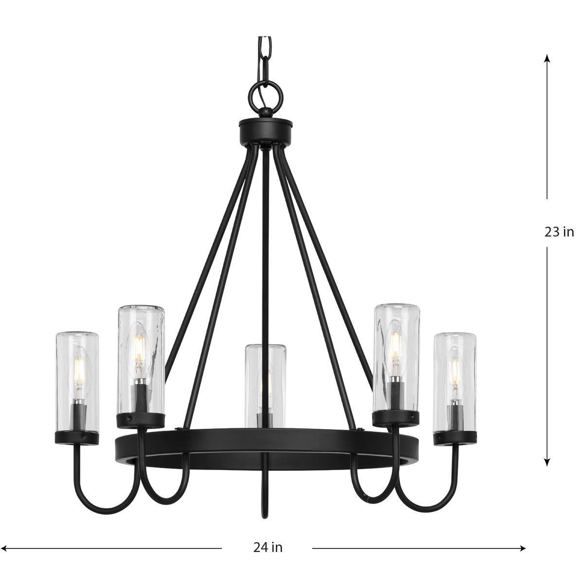 Progress Lighting Swansea 5-Light Outdoor Living Round Chandelier, Matte Black, Clear Glass