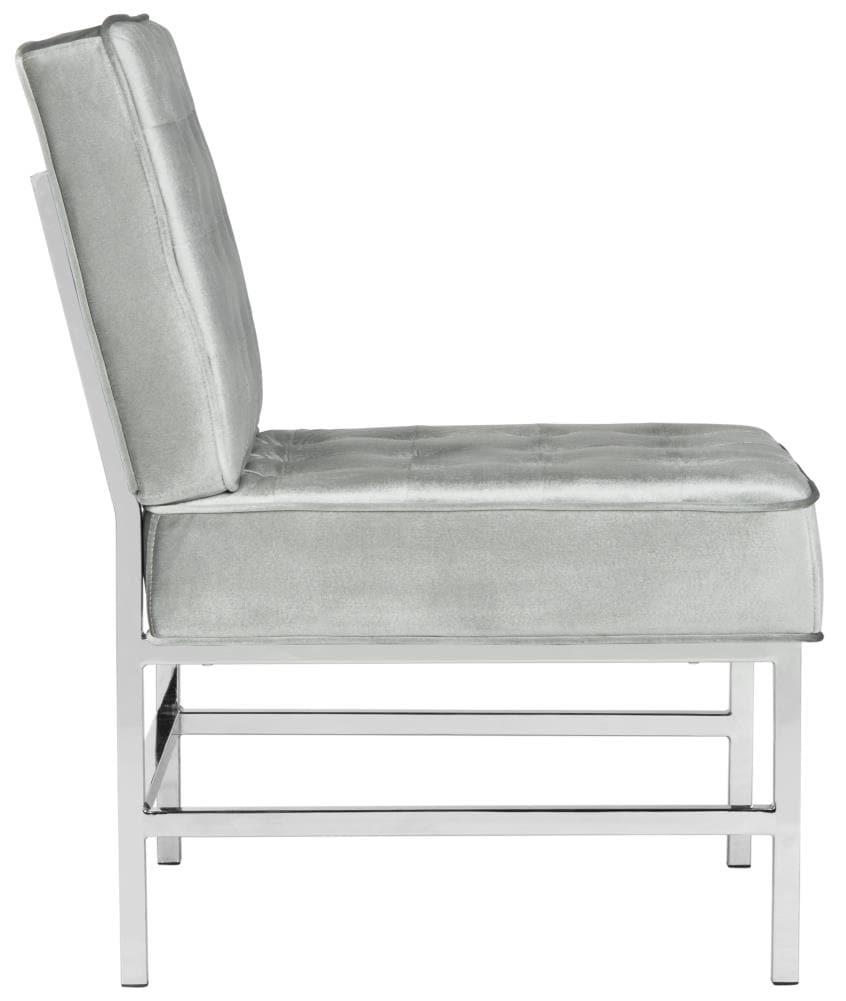 SAFAVIEH Ansel Modern Tufted Linen Chrome Accent Chair, Light Grey
