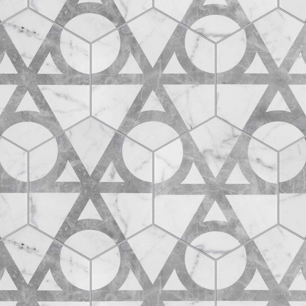 Carra Carrara Elegance 7"x8" Grey and White Matte Hexagon Porcelain Tile