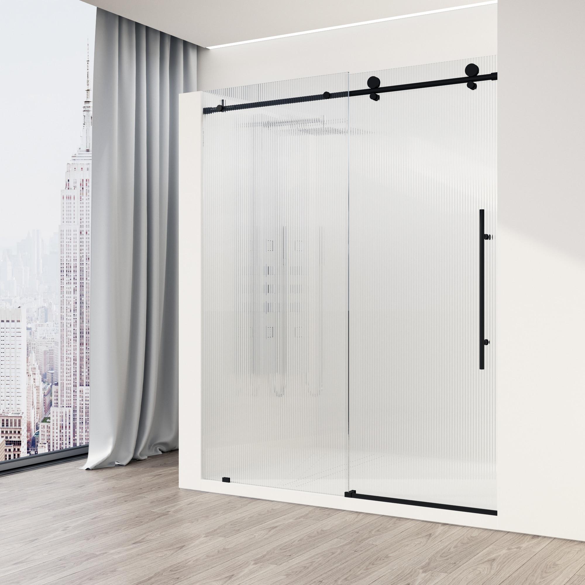 Elan E-Class 56-60" W x 76" H Sliding Frameless Shower Door with 3/8" Fluted Glass