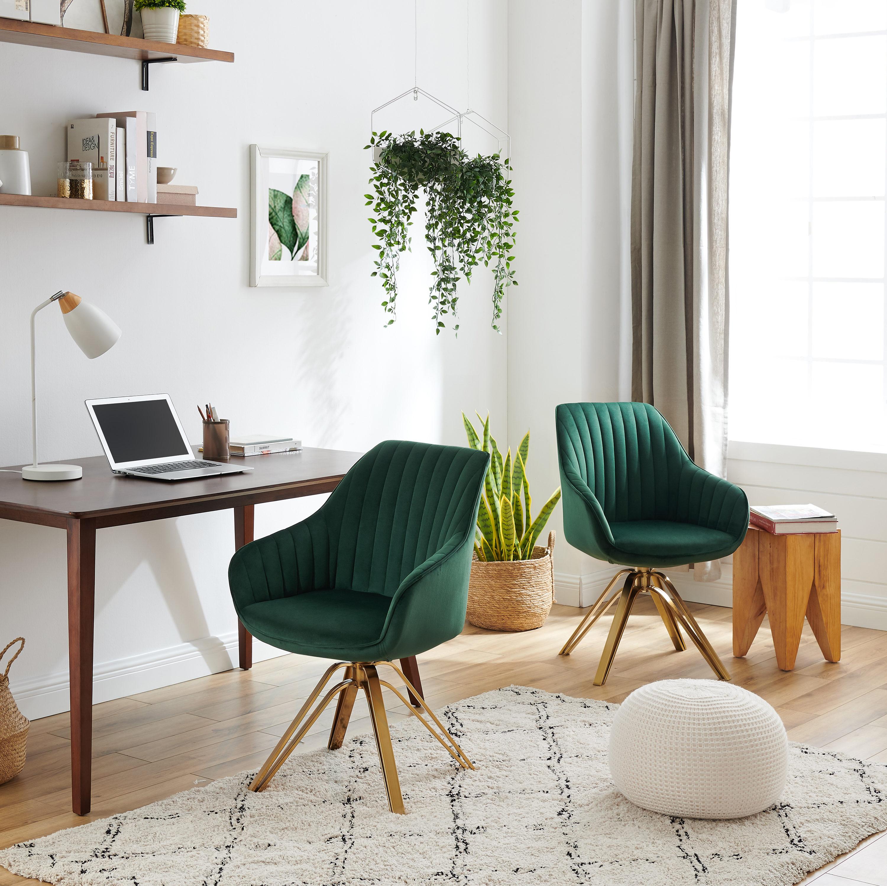 23 in. Green Velvet & Gold Swivel Arm Chair