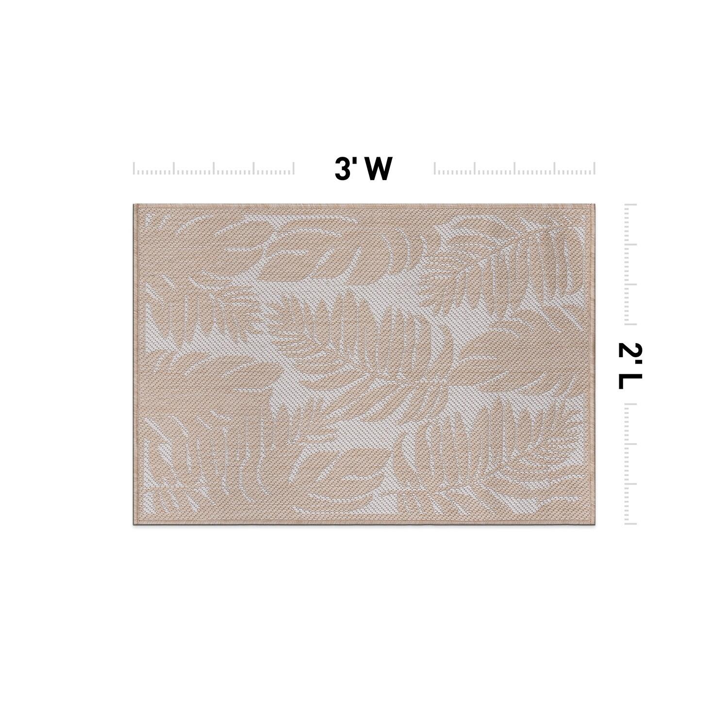 World Rug Gallery Floral Leaves Textured Flat Weave Indoor/Outdoor Area Rug - NATURAL 2'x3'