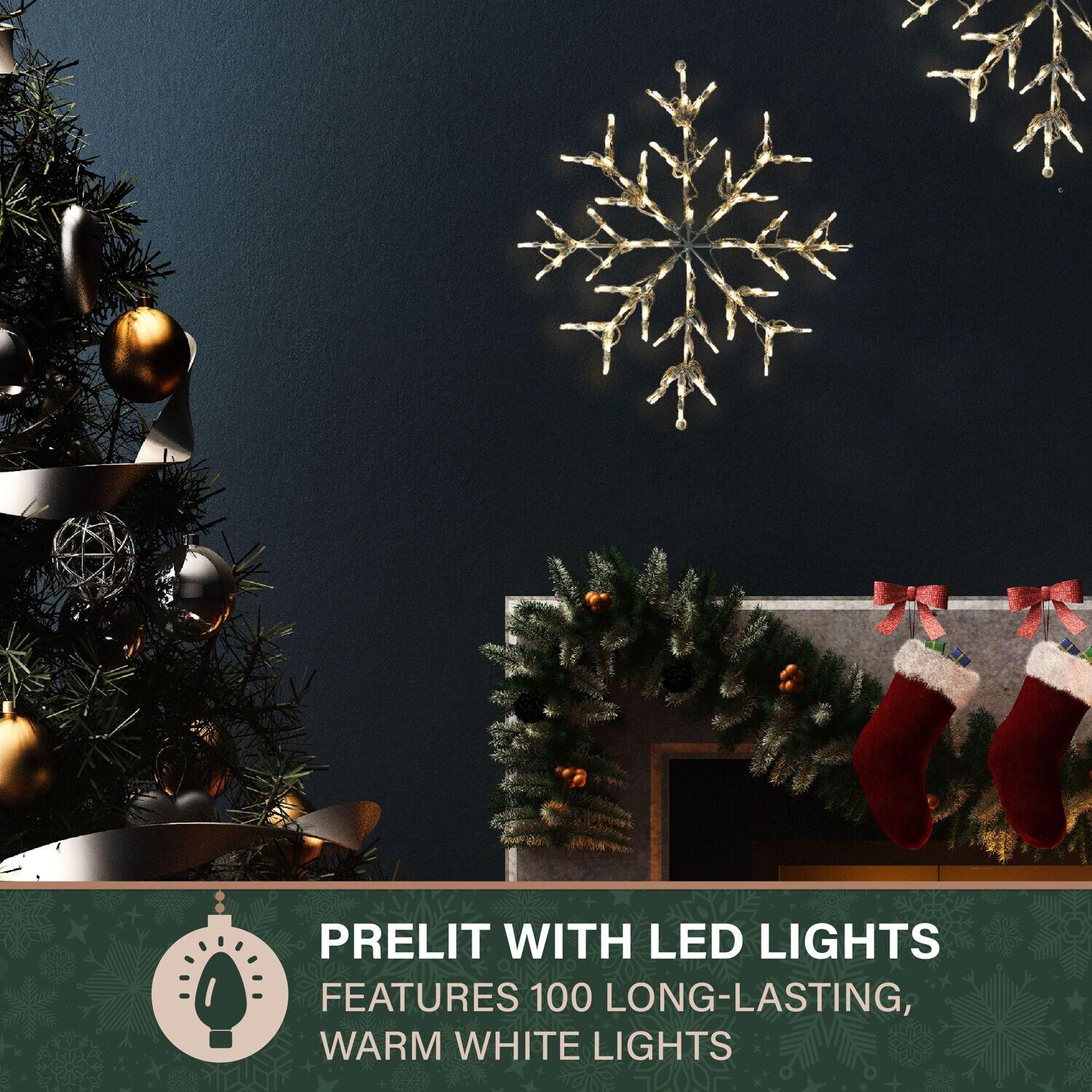 Fraser Hill Farm 30” LED Snowflake Light Decoration in Warm White for Indoor & Outdoor, FFCHLED030-STR0-WT