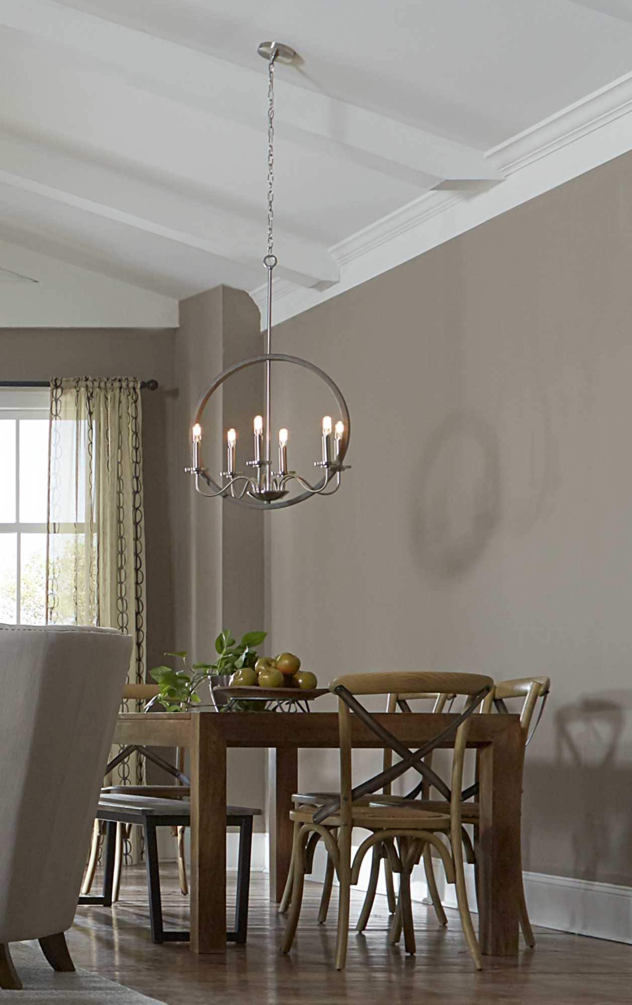 Progress Lighting Fontayne 6-Light Chandelier, Brushed Nickel, Candelabra Lights, Steel Material, Dry Rated.