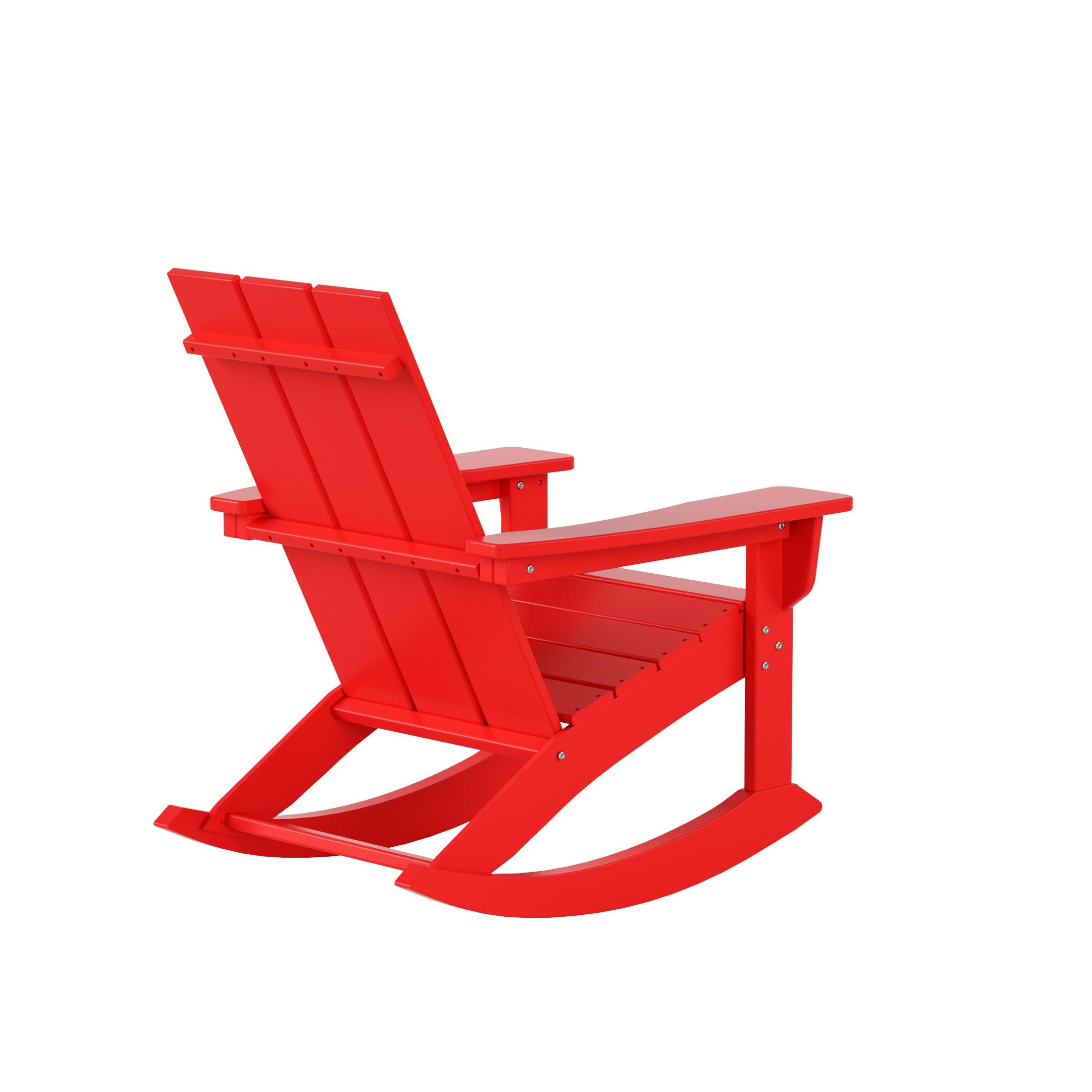 Polytrends  Shoreside Modern Eco-Friendly All Weather Poly Adirondack Rocking Chair Red