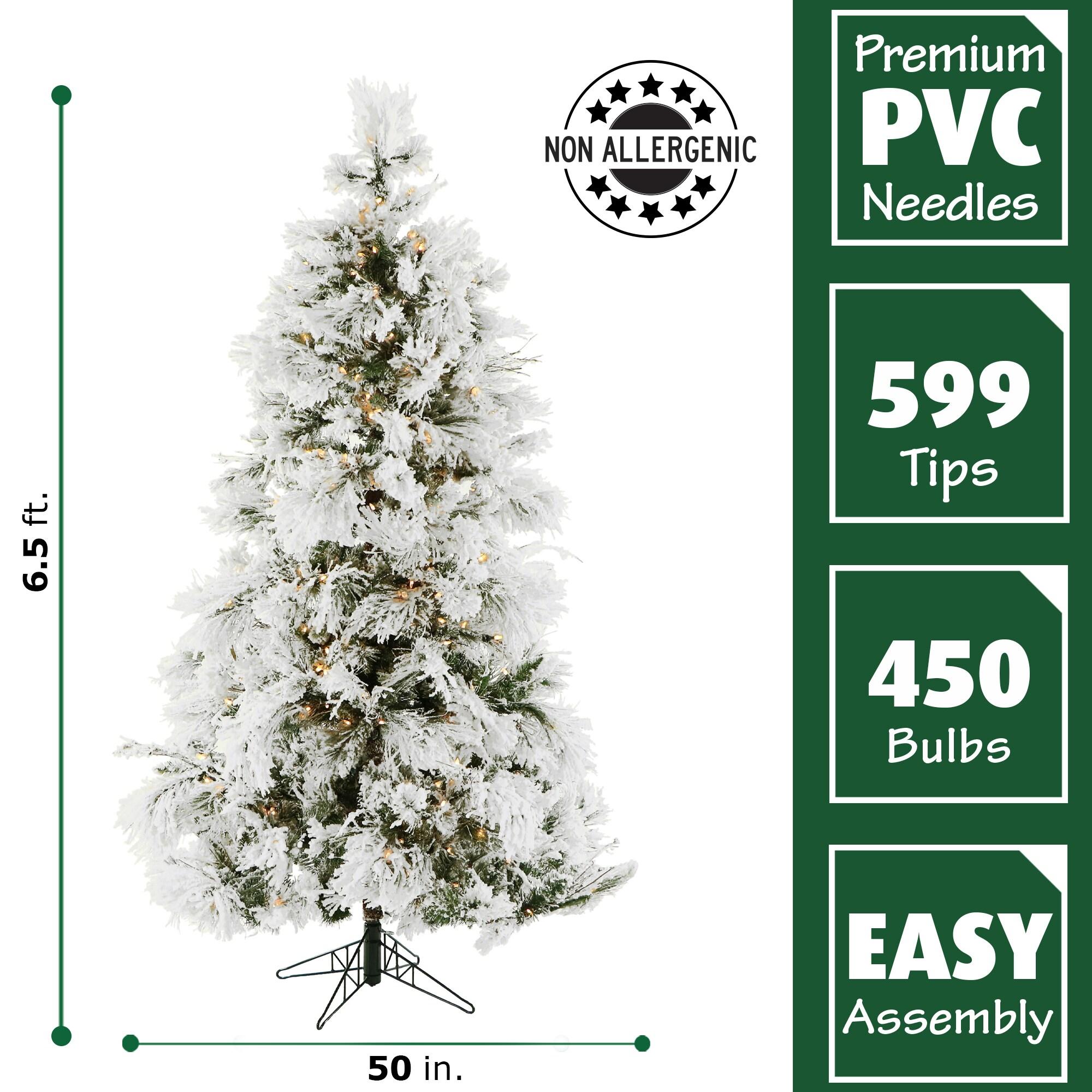 Fraser Hill Farm 6.5-Foot Pre-Lit Snow Flocked Snowy Pine Christmas Tree, Smart Lights