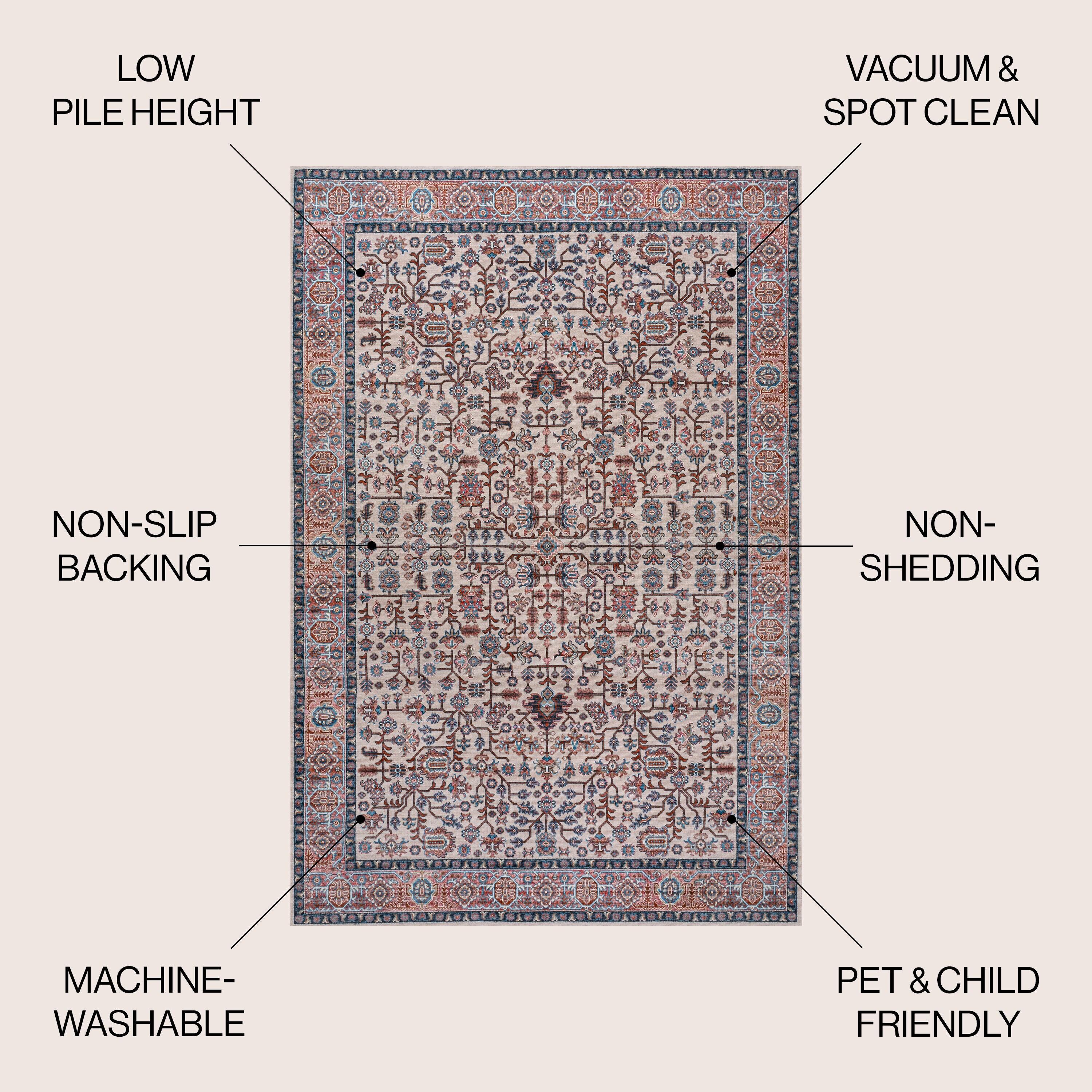 Kemer All-Over Persian Machine-Washable Beige/Red/Blue 3 ft. x 5 ft. Area Rug - JONATHAN Y
