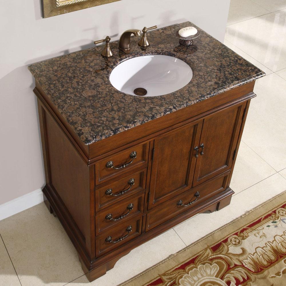 Silkroad Exclusive Transitional Baltic Brown Granite Bathroom Vanity- Single Sink - 36 in. Wide
