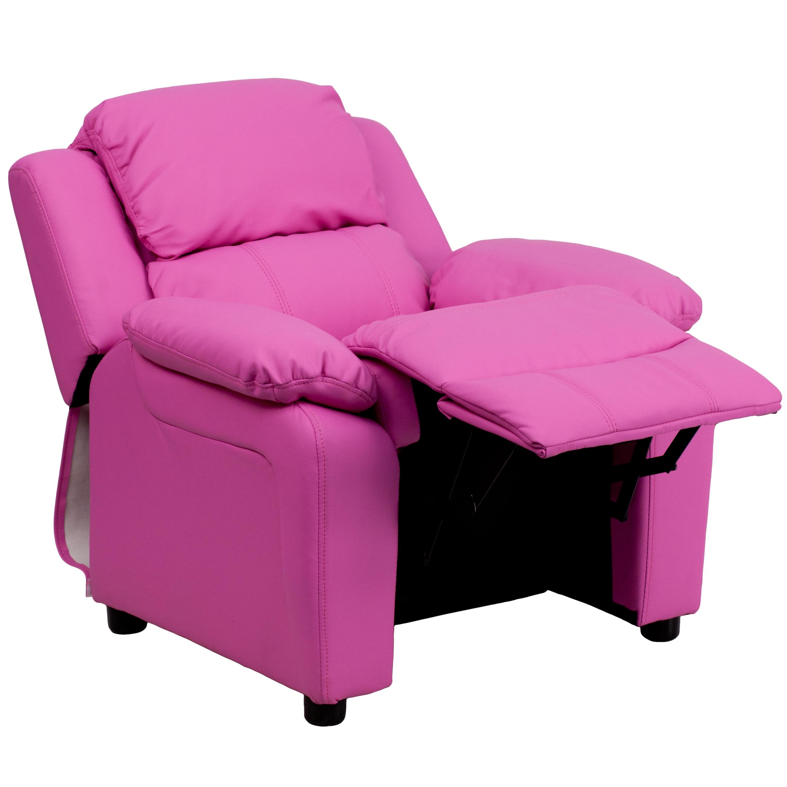 Flash Furniture Charlie Deluxe Padded Contemporary Hot Pink Vinyl Kids Recliner with Storage Arms