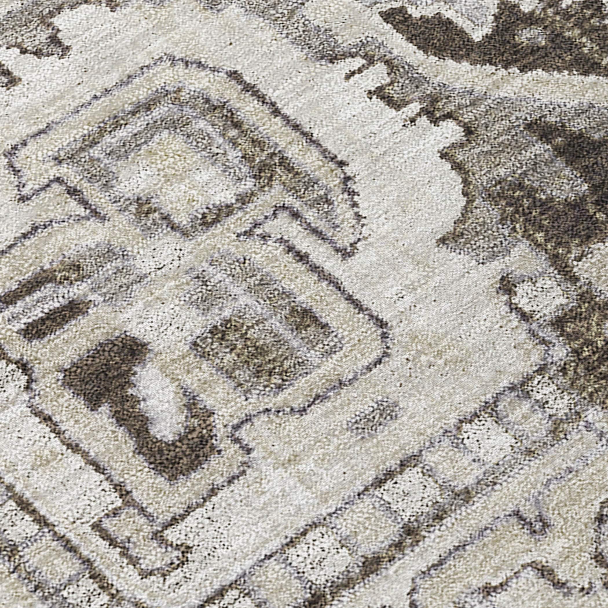 Ivory and Gray Synthetic Oriental Washable Area Rug 1'8" x 2'6"