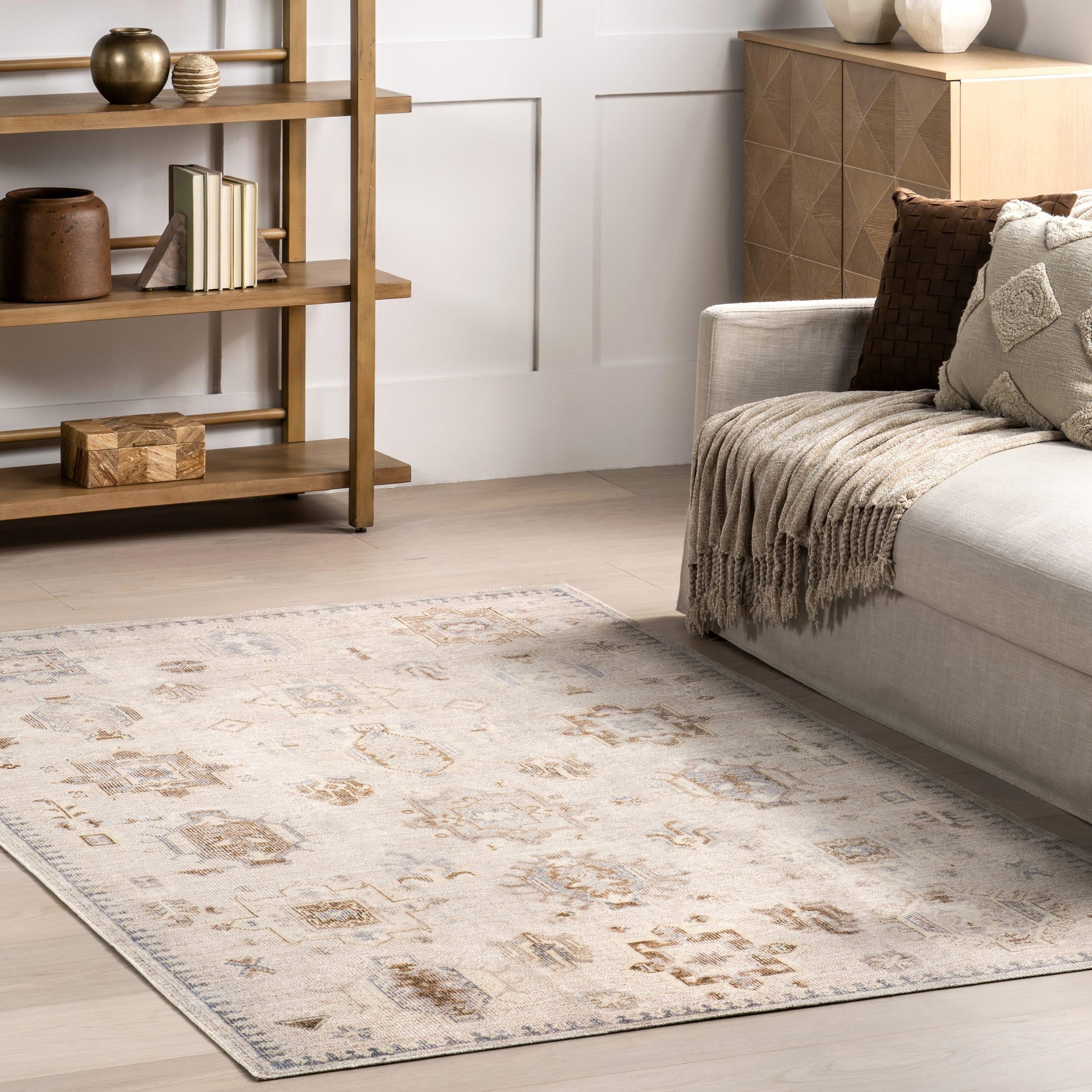 Nuloom Krystin Distressed Pet Friendly Machine Washable Area Rug, 5' x 8', Beige