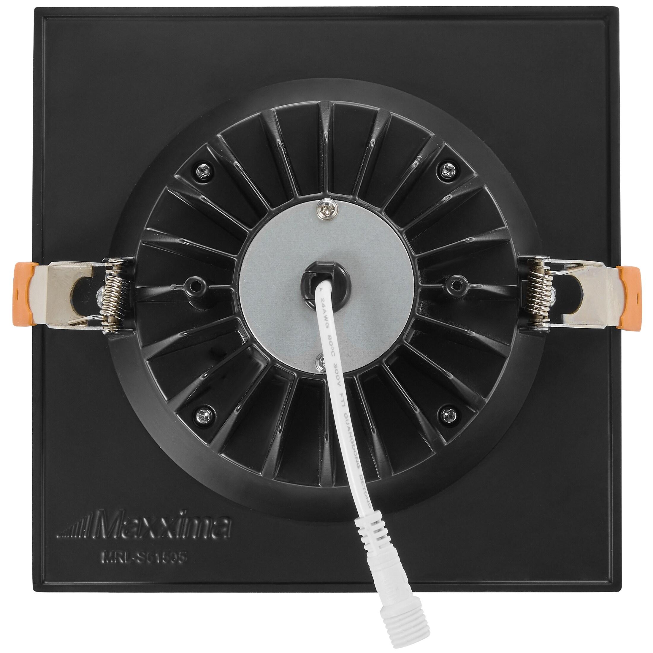 Maxxima 6” Ultra-Thin Recessed Anti-Glare LED Downlight Canless IC Rated 1200 Lumens 5 Color Temperature Select 2700K/3000K/3500K/4000K/5000K Dimmable Square Black Trim 90 CRI 5CCT Slim J-Box Included