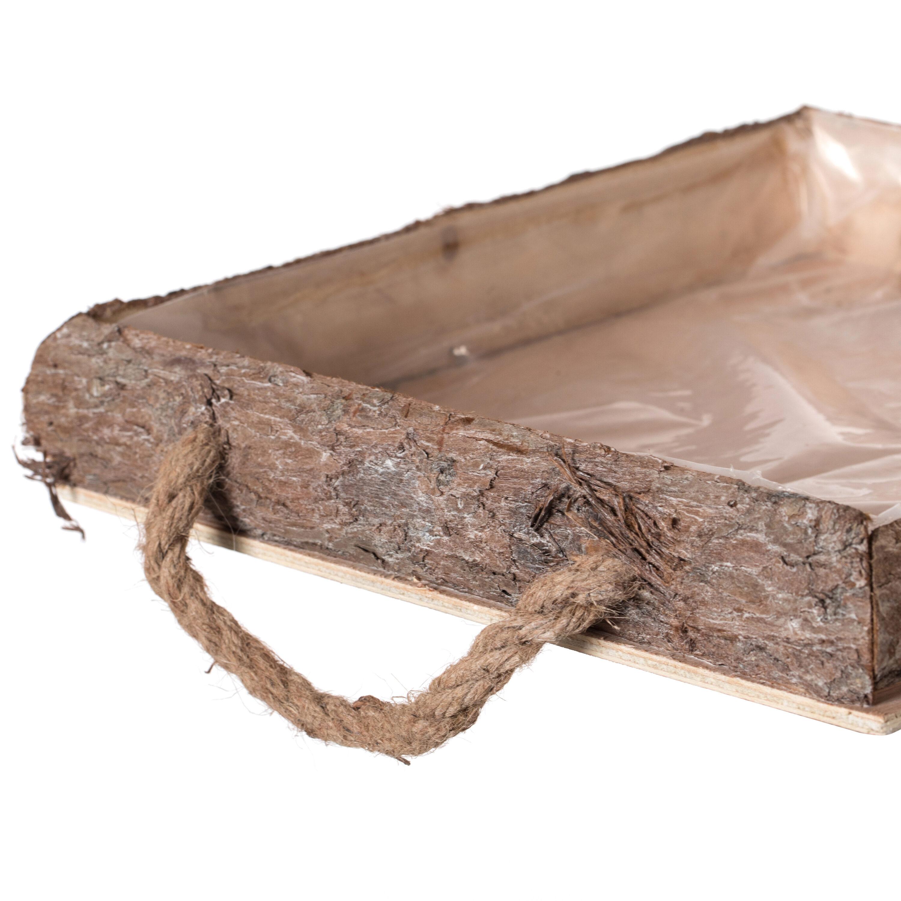 Vintiquewise Indoor and Outdoor Set of 2 Brown Vintage Bark Square Wooden Mini Flowerpot Planter
