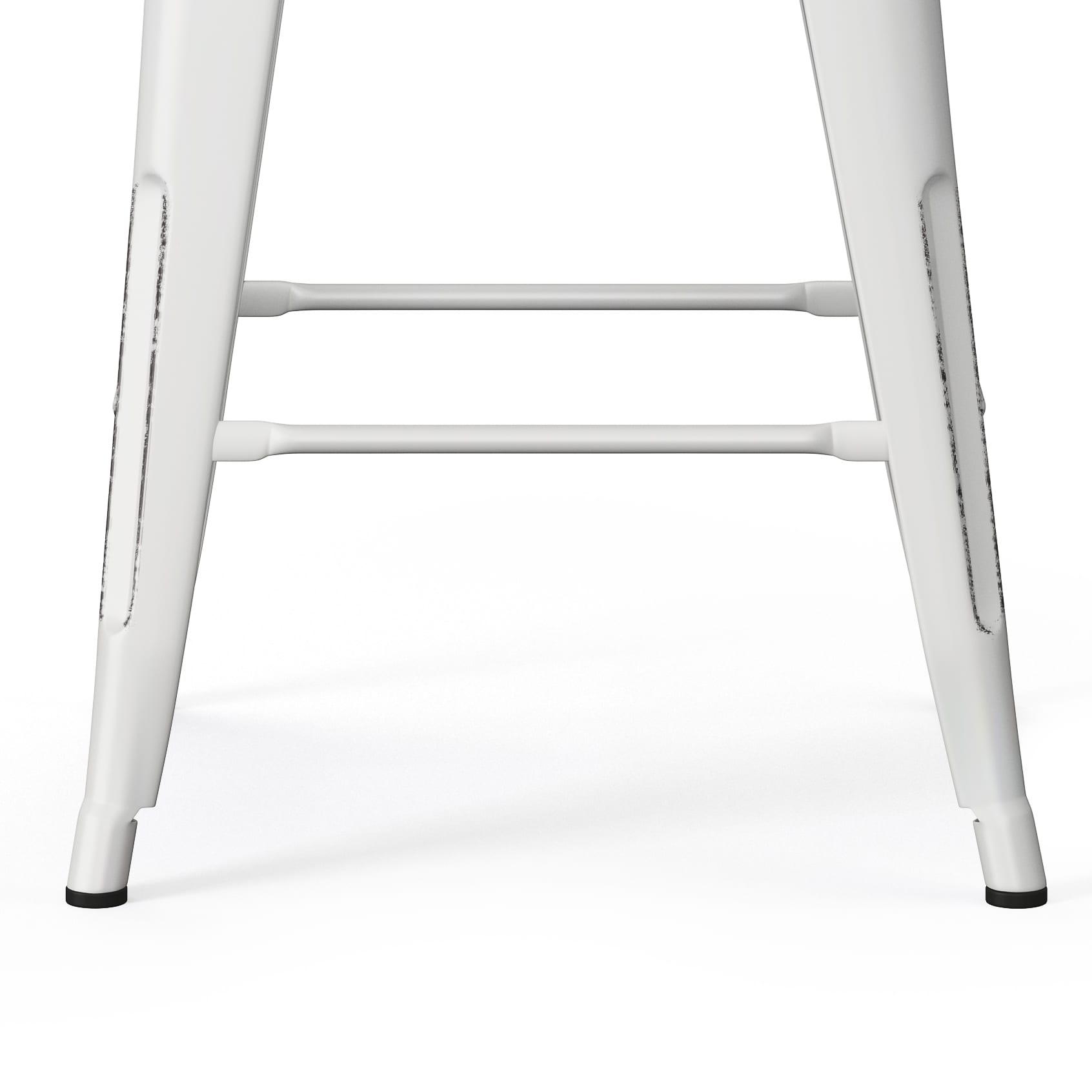 Simpli Home Rayne 24" Metal Counter Stool in Distressed White (Set of 2)