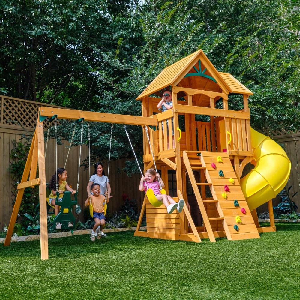 KidKraft KidKraft Boulder Station Wooden Swing Set / Playset with Tube Slide