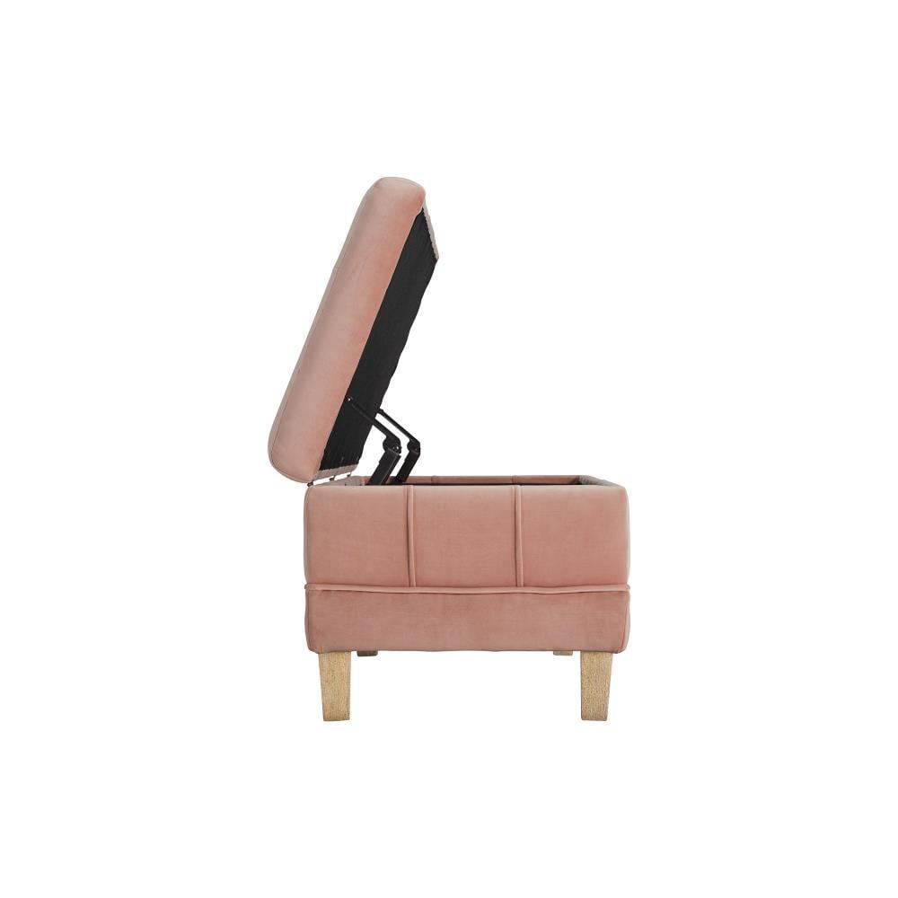 Jude Tufted Storage Ottoman Blush - Picket House Furnishings: Velvet Upholstered, Rectangular with Wooden Legs