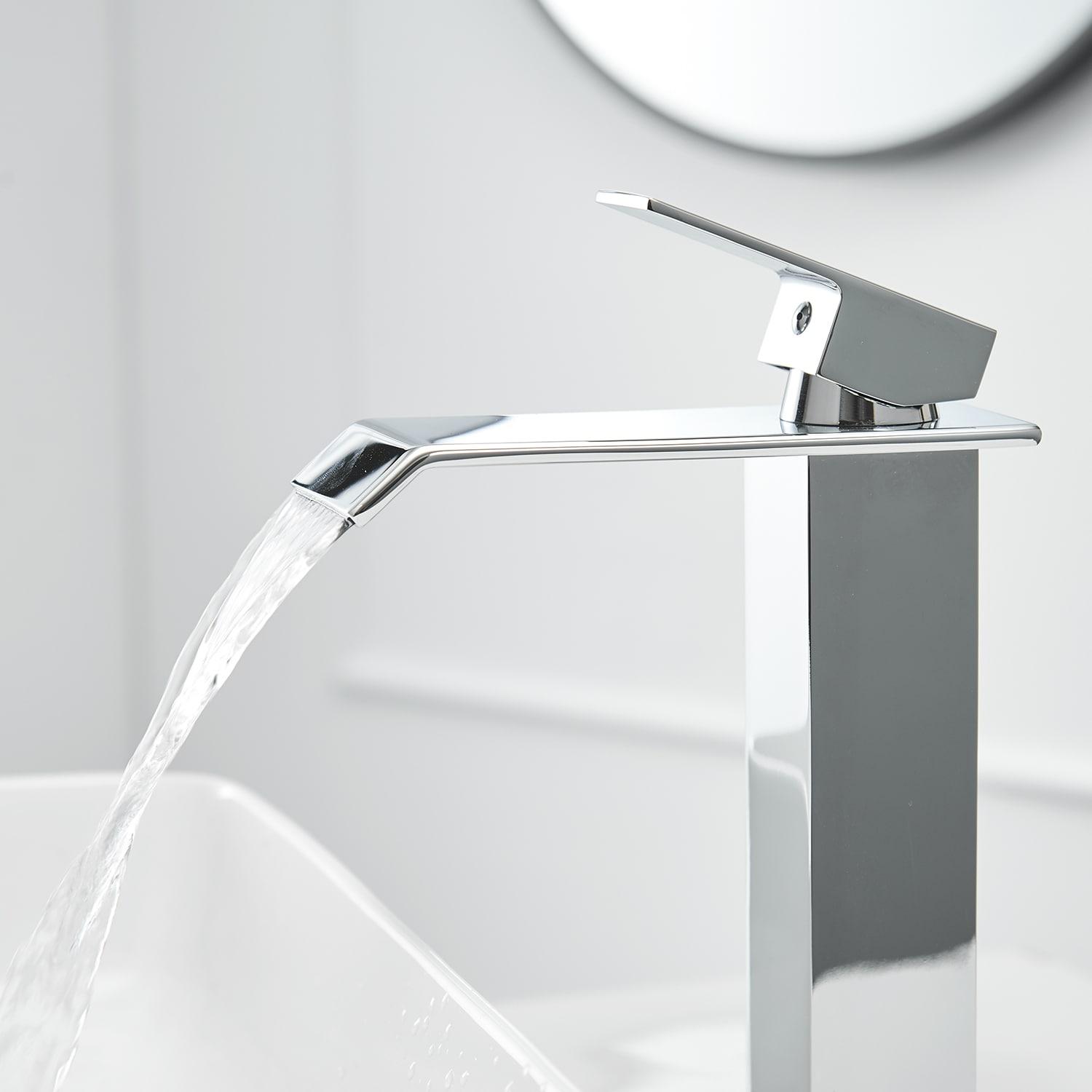 BWE Waterfall Single Hole Single Handle Bathroom Vessel Sink Faucet With Pop-up Drain Assembly