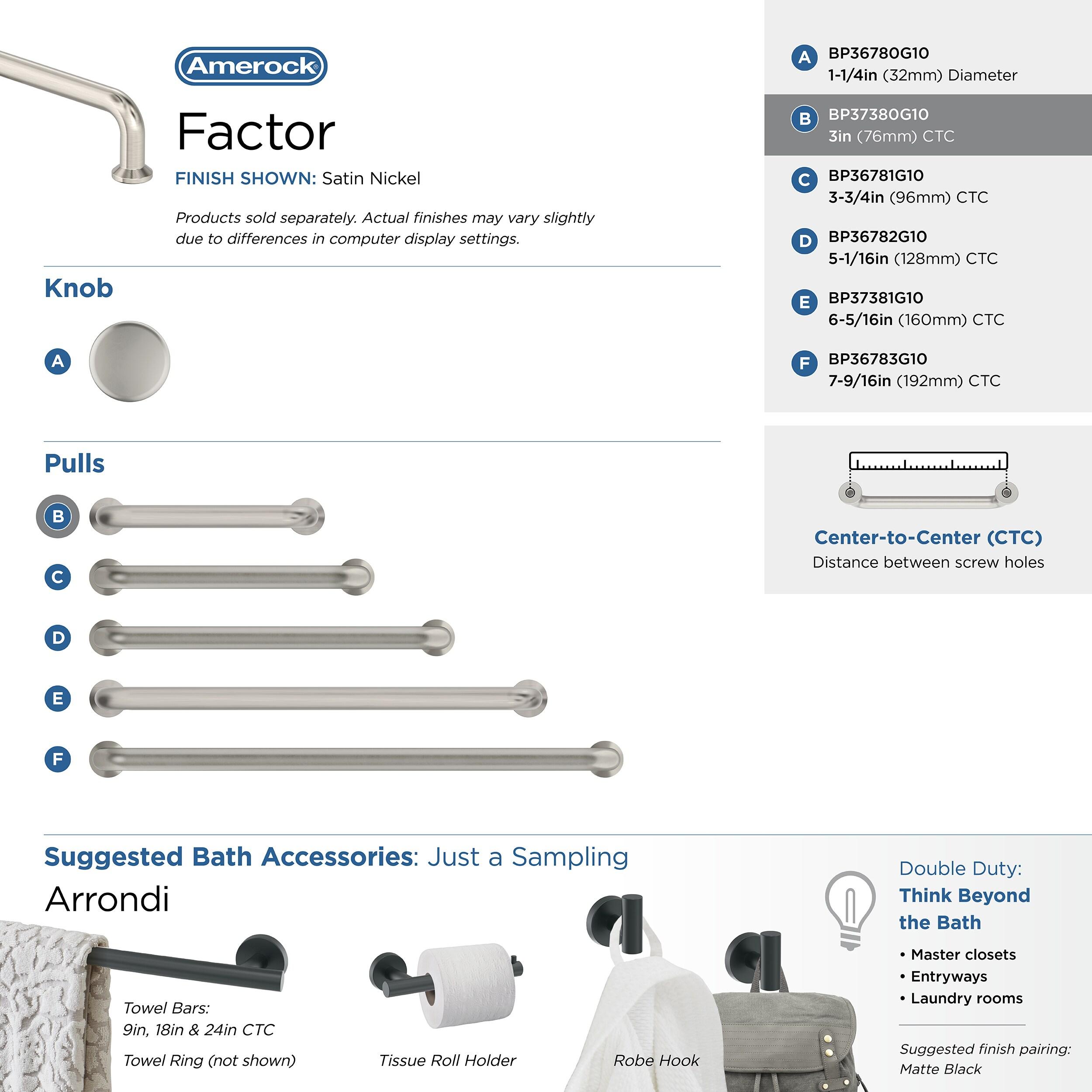 Amerock Factor 3 inch (76mm) Center-to-Center Satin Nickel Cabinet Pull