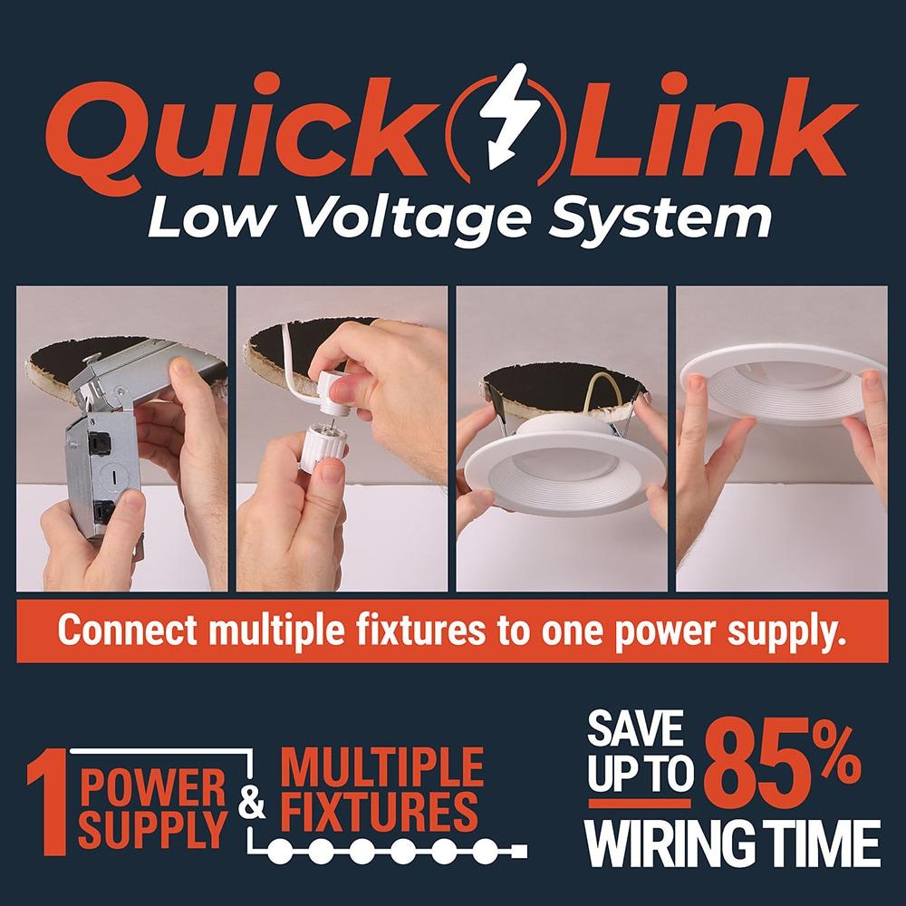 QuickLink Low Voltage, 4 in. Selectable CCT 2700-5000K, 600 Lumens, Recessed Canless LED Starter Kit-4pack, Dimmable