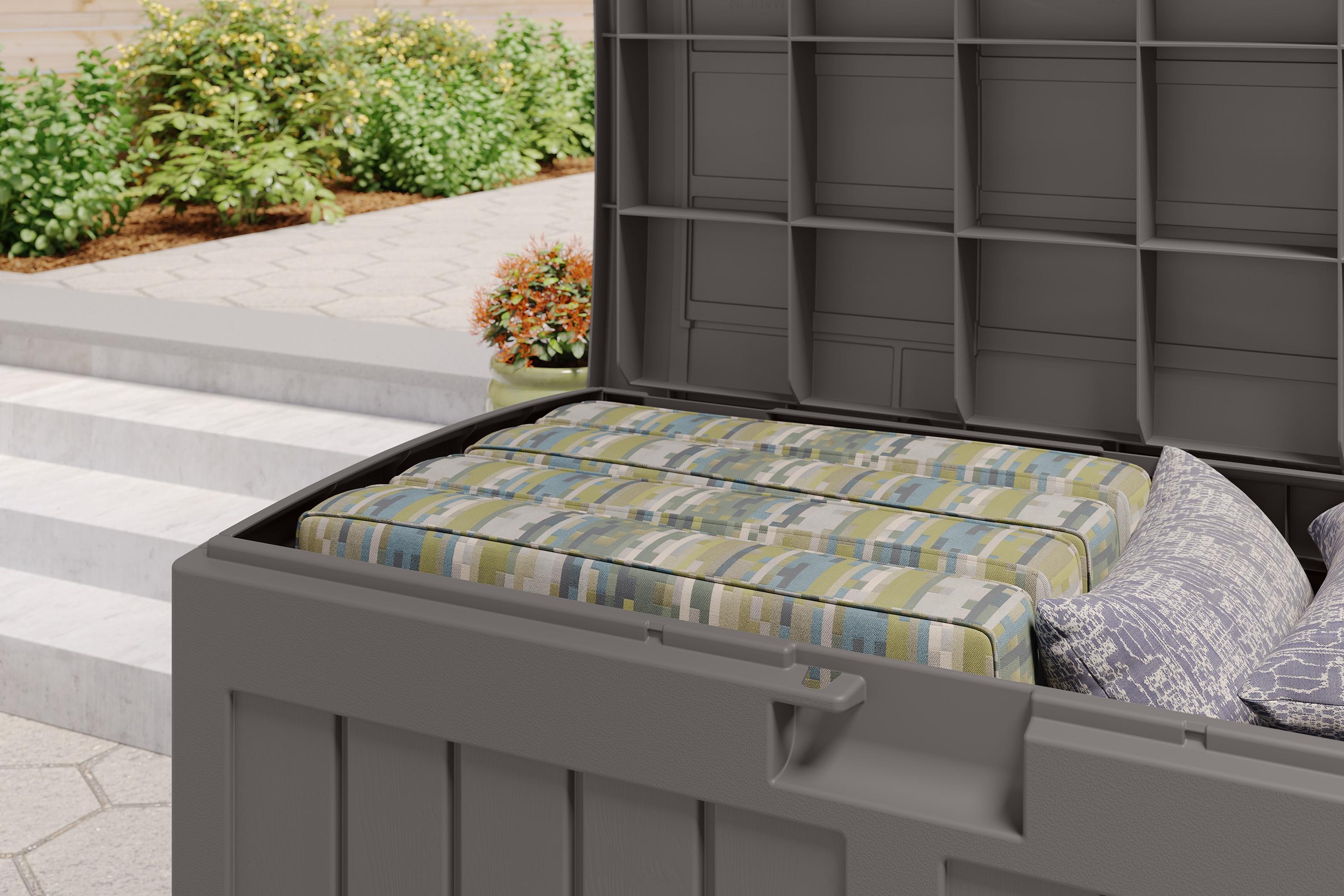 Suncast Suncast 50 Gallon Plastic Deck Box with Molded Lockable Feature for Home, Gray