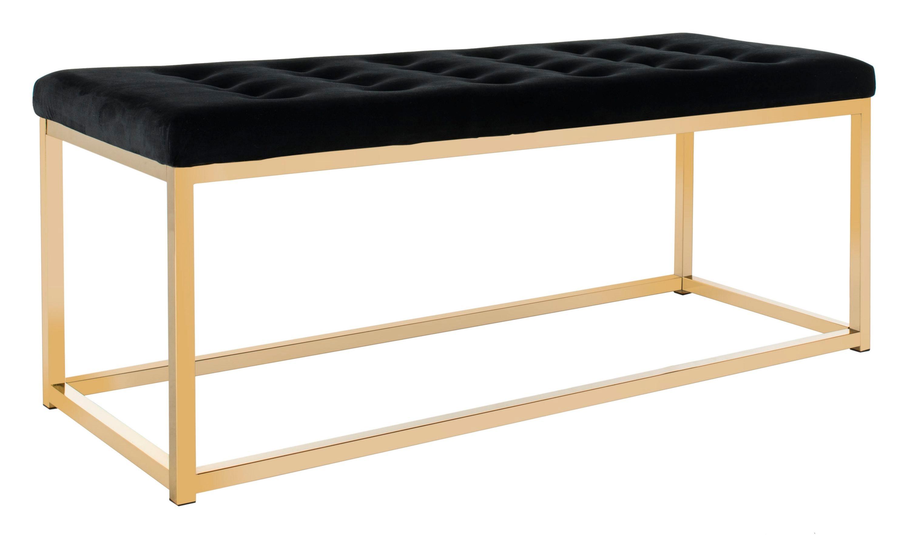 Reynolds Velvet Bench - Black Velvet/Brass - Safavieh