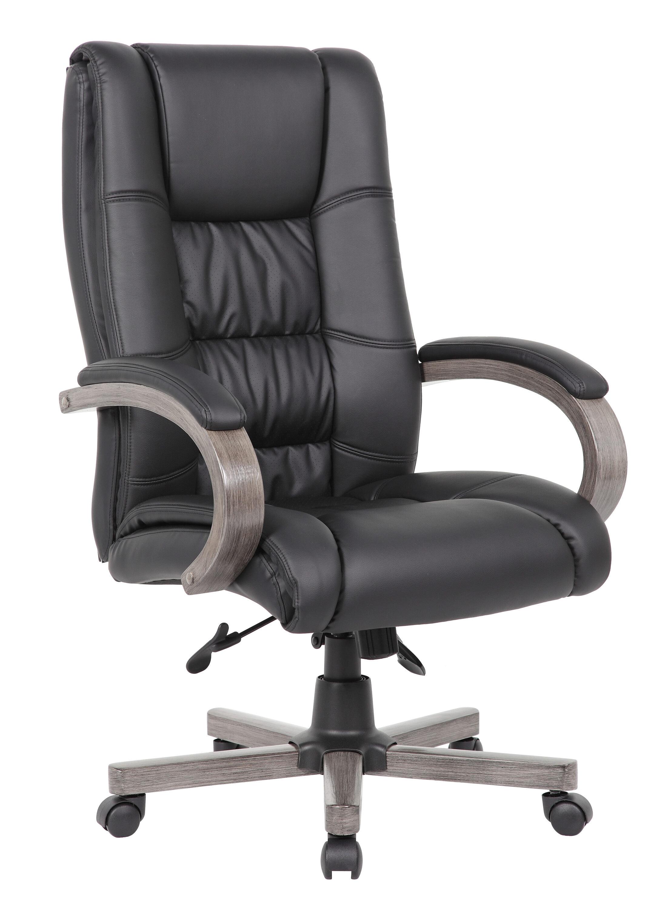 Boss Office Products High Back Wood Finished Executive Chair, Black Upholstery/Grey Wood
