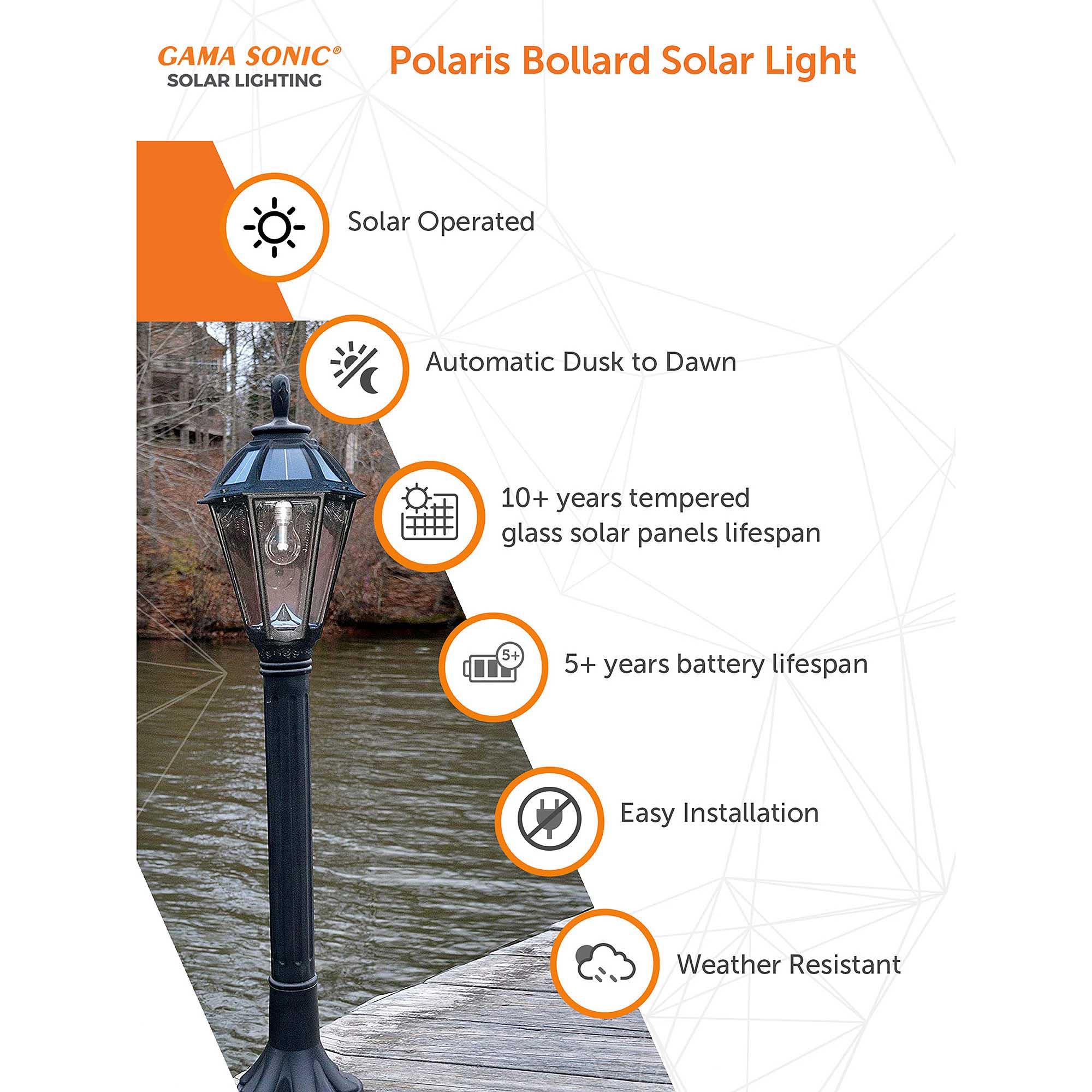 Polaris Black Resin Solar Pathway Light with LED Bulb