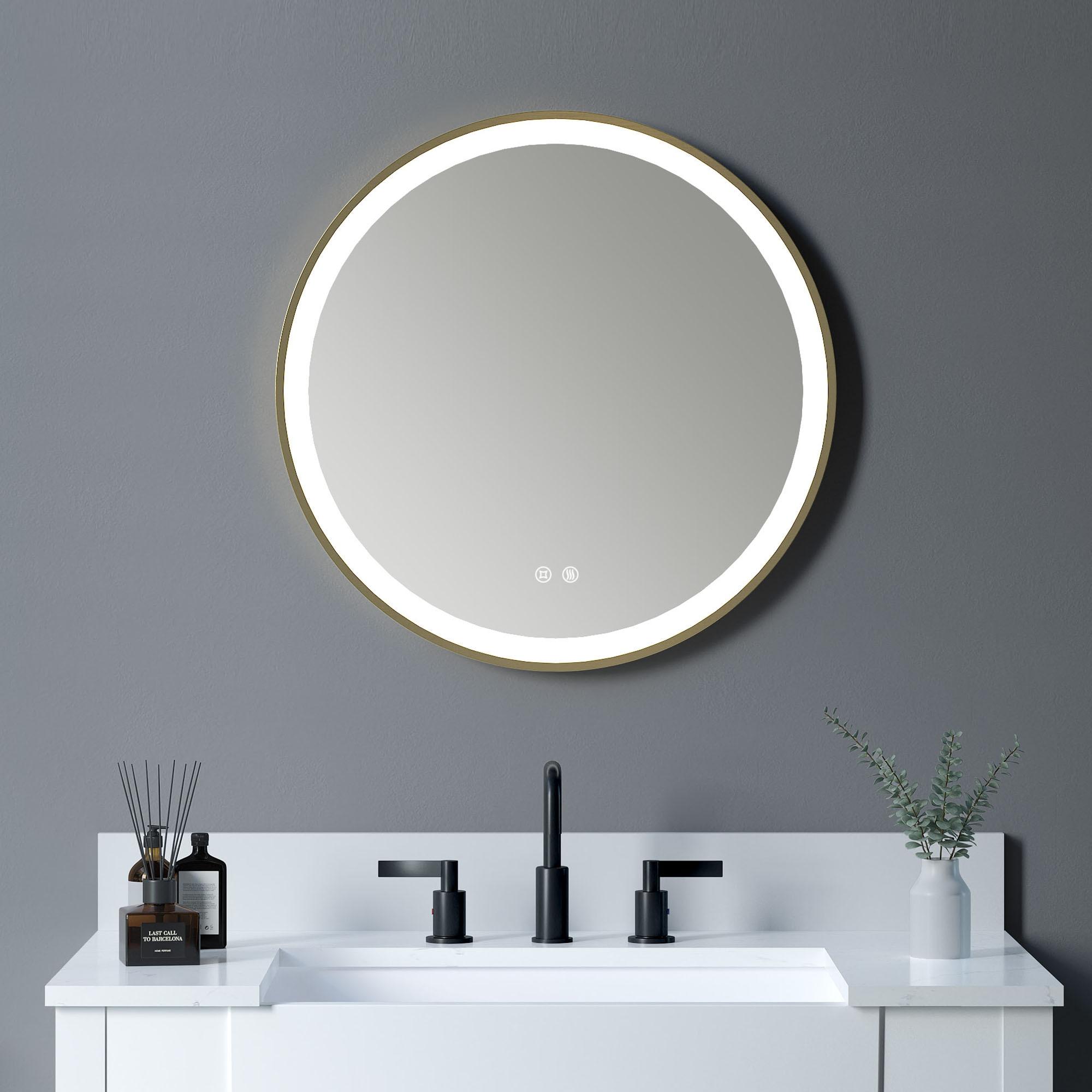 Deluxe Living Modern Round Illuminated Dimmable LED Anti Fog Makeup Bathroom Vanity Mirror