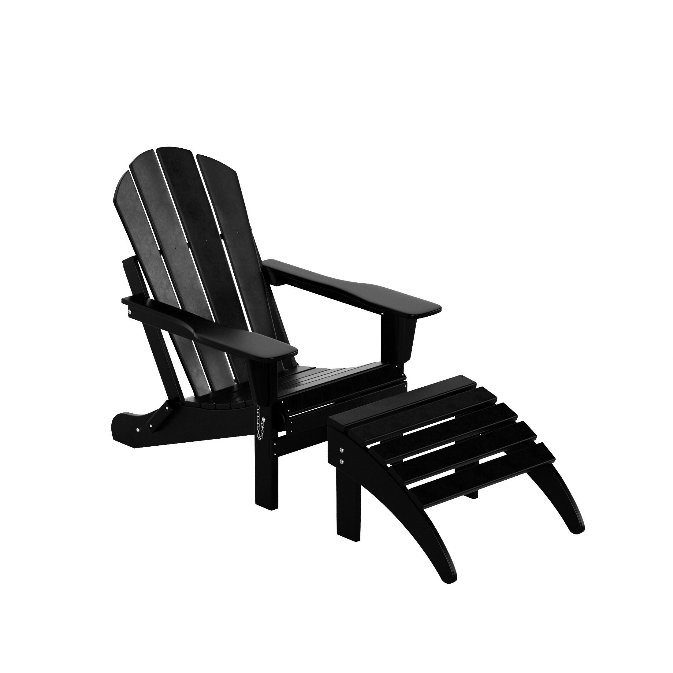 Polytrends  Laguna Hdpe All Weather Outdoor Patio Foldable Ottoman Black