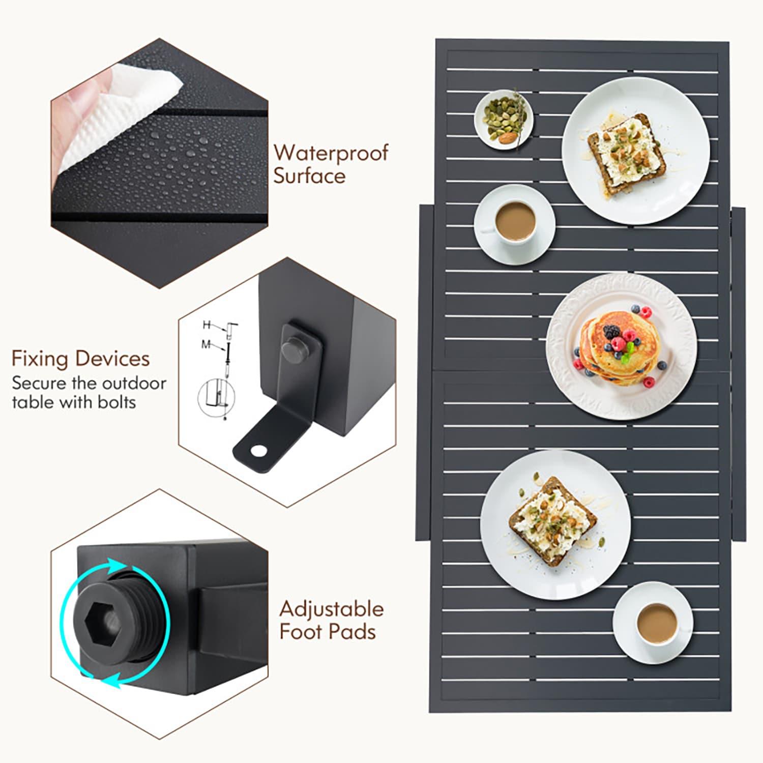 Yardi Yard Outdoor Dining Table Set with Sturdy Metal Frame, Table with Adjustable Footpads and 4 Chairs with Curved Armrests, Dining Table Set for Outdoor as Garden, Patio, Gray