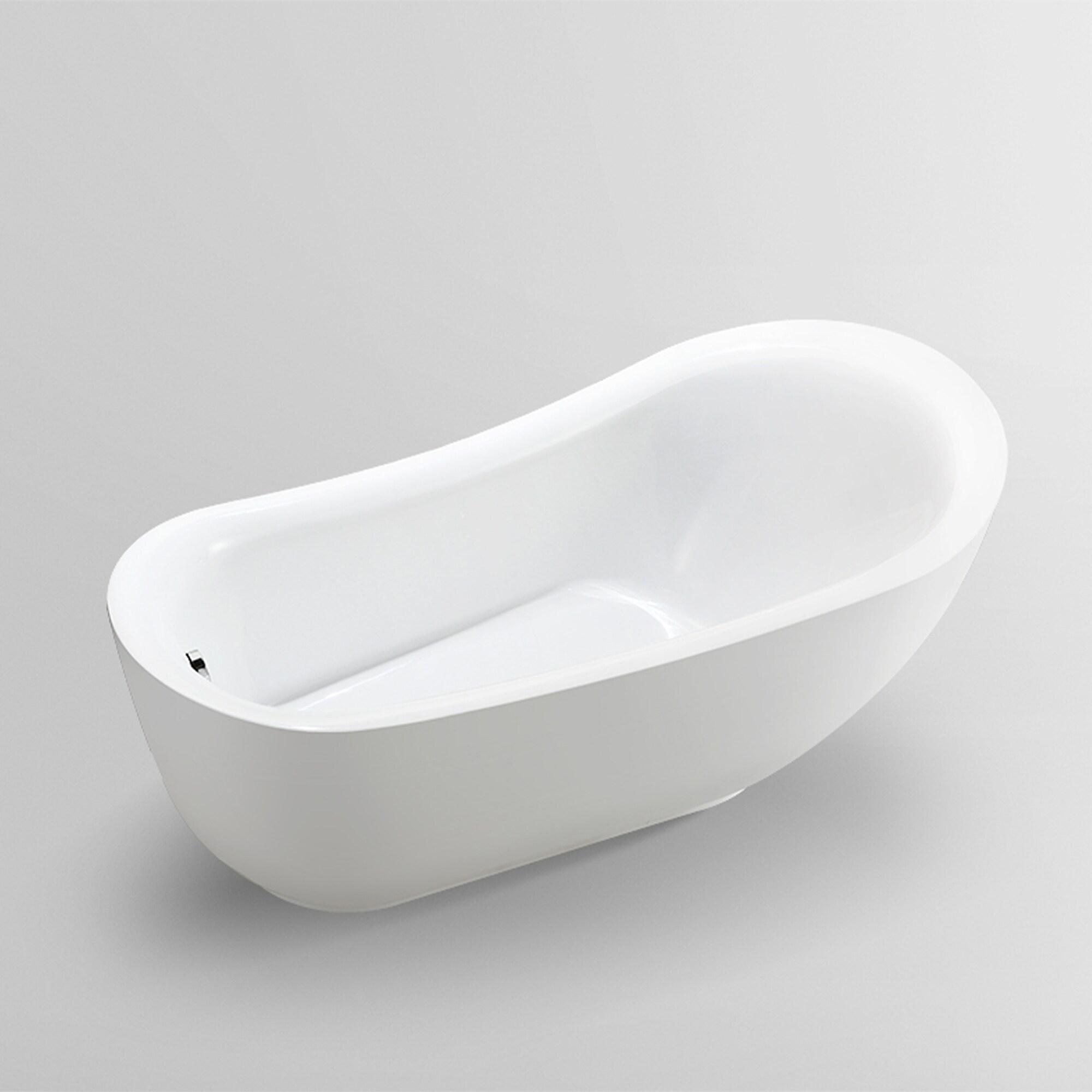 Vanity Art 71" x 34" Acrylic Freestanding Bathtub Contemporary Soaking Tub with Overflow and Pop-Up Drain, VA6512-L