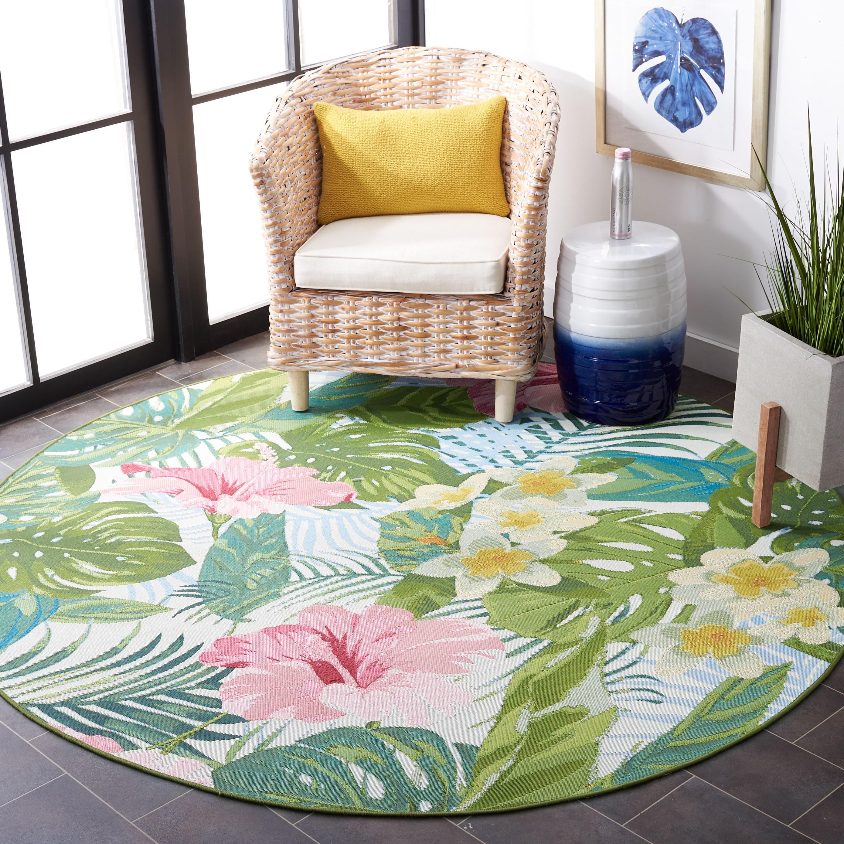 Barbados 500 BAR516 Power Loomed Indoor/Outdoor Area Rug - Green/Pink - 5'3" Round - Safavieh