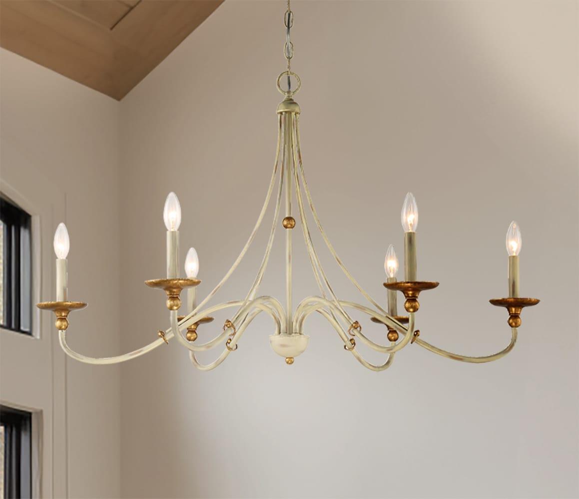 Minka Lavery White Gold Chandelier 40" Wide Farmhouse French 6-Light Fixture for Dining Room House Foyer Kitchen Entryway Bedroom