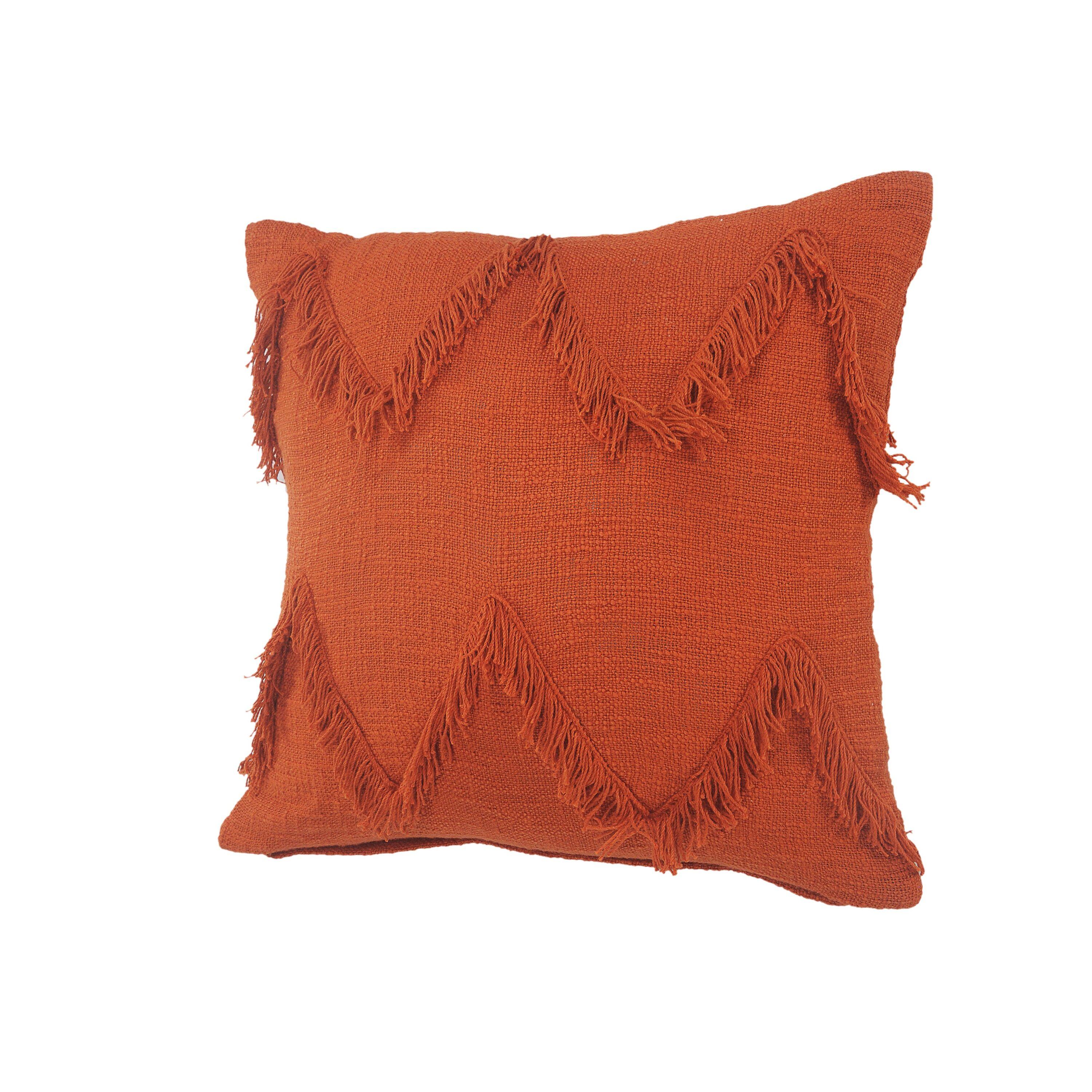 Ox Bay Solid Cinnamon Chevron Shag Throw Pillow, 20" x 20", Red, Orange