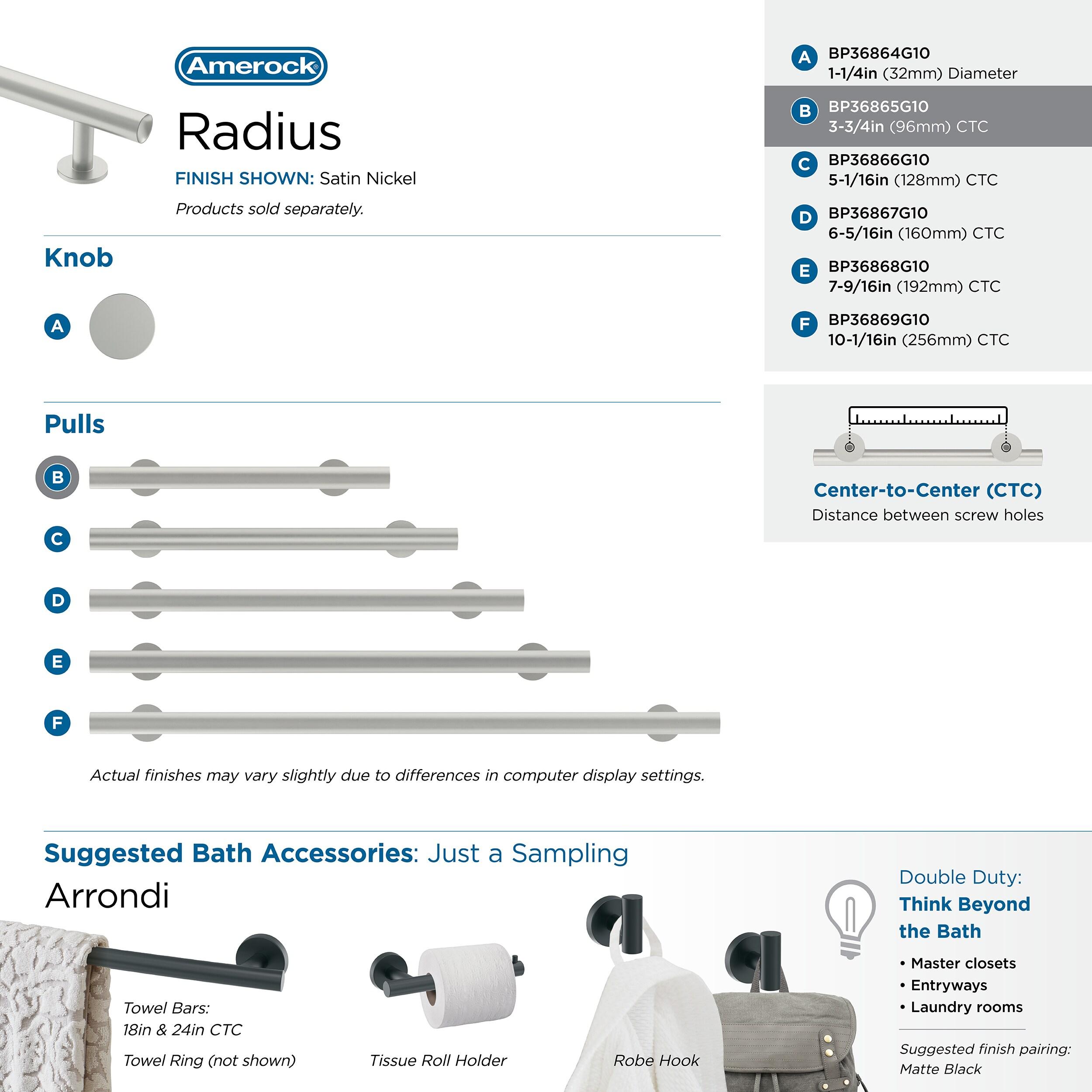Amerock Radius 3-3/4 inch (96mm) Center-to-Center Satin Nickel Cabinet Pull