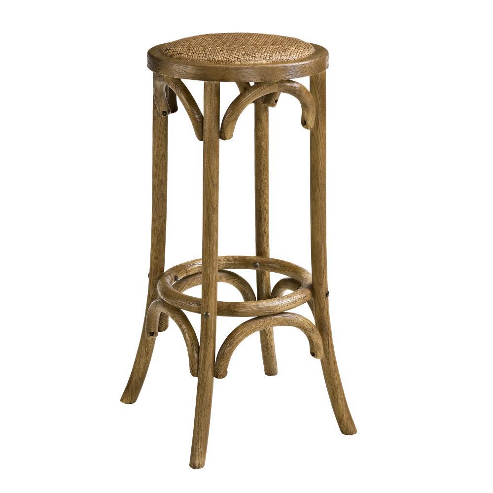 Dovecove Ferrera Solid Elm Wood Cane Rattan Seat Backless Stool