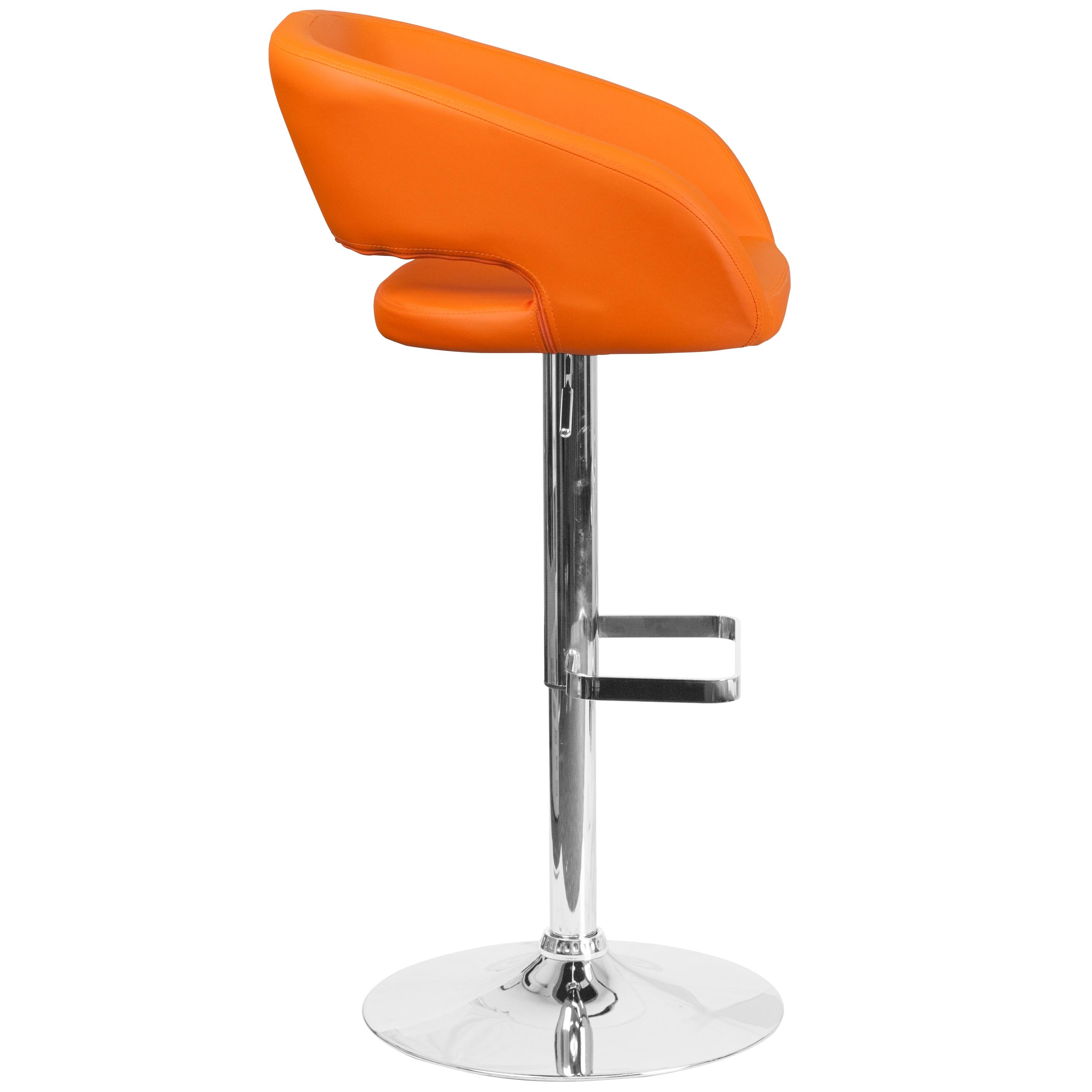 Flash Furniture Contemporary Orange Vinyl Adjustable Height Barstool with Rounded Mid-Back and Chrome Base